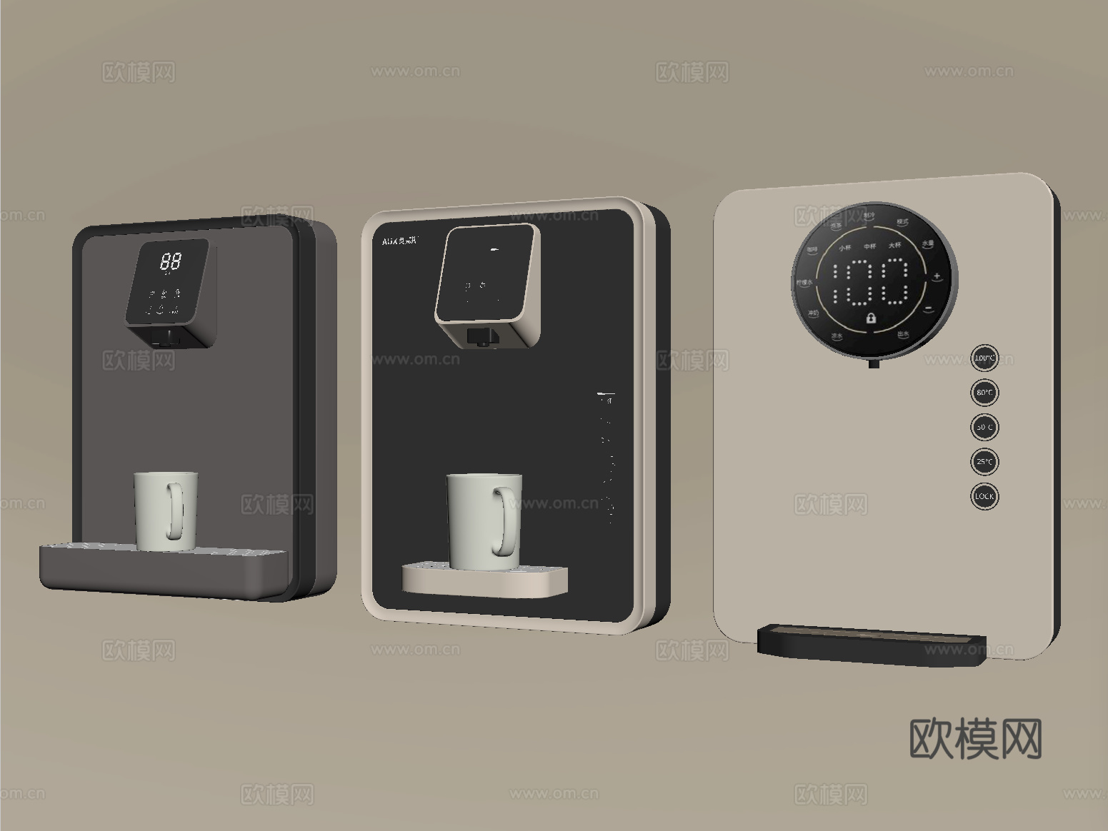 现代直饮机 净水器 壁挂式饮水机 管线机su模型