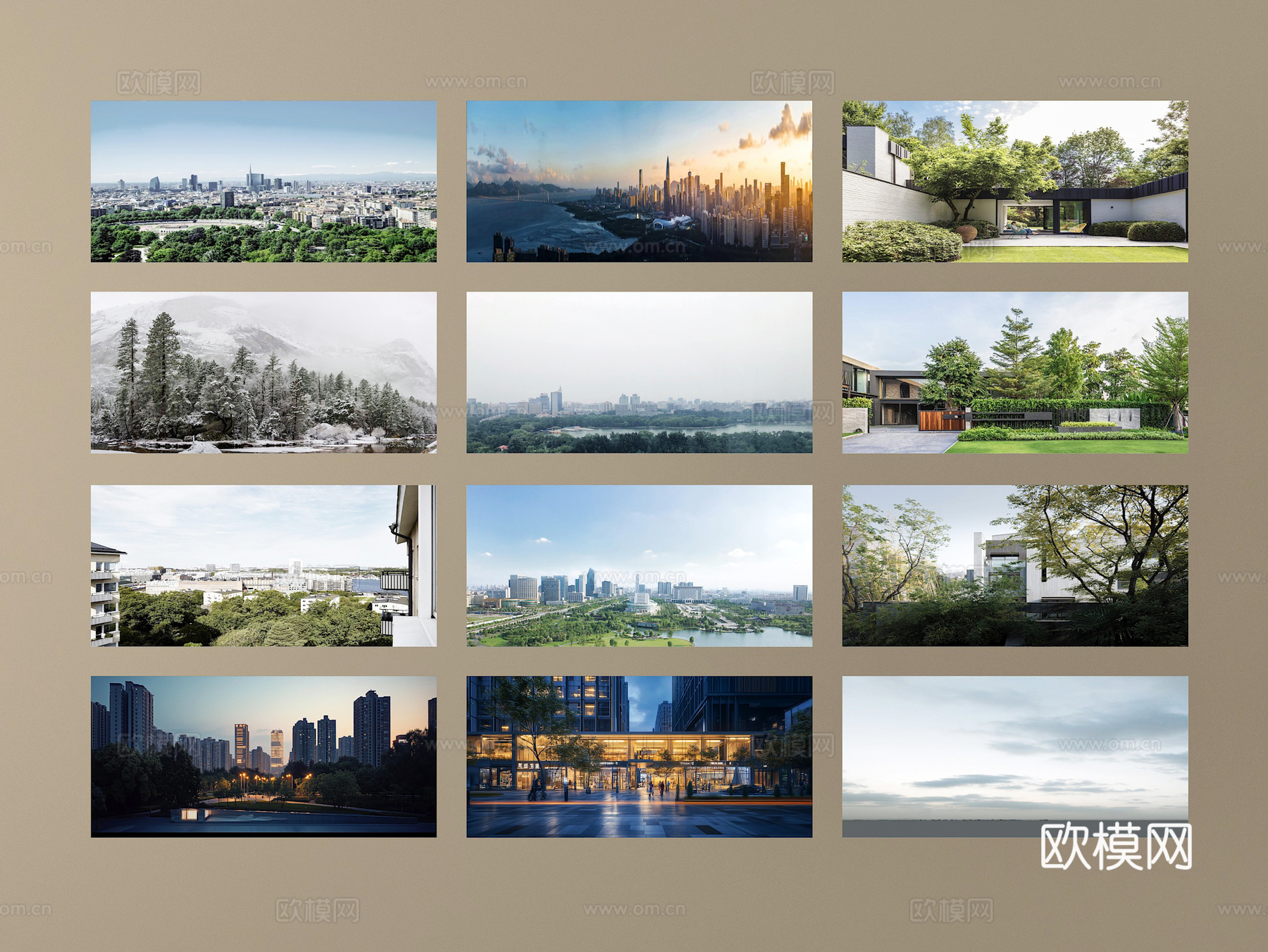 现代其他材质 环绕背景 户外背景 城市背景 绿植背景3d模型下载