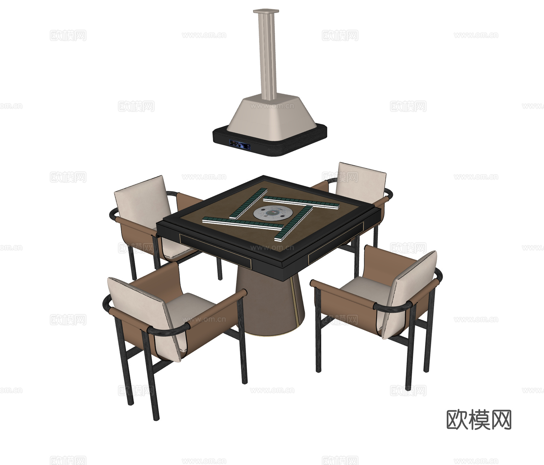 新中式麻将桌椅 吸烟机 棋牌桌椅 麻将桌su模型