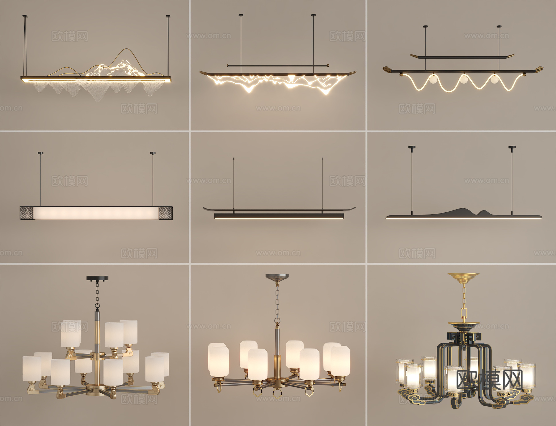 新中式吊灯su模型