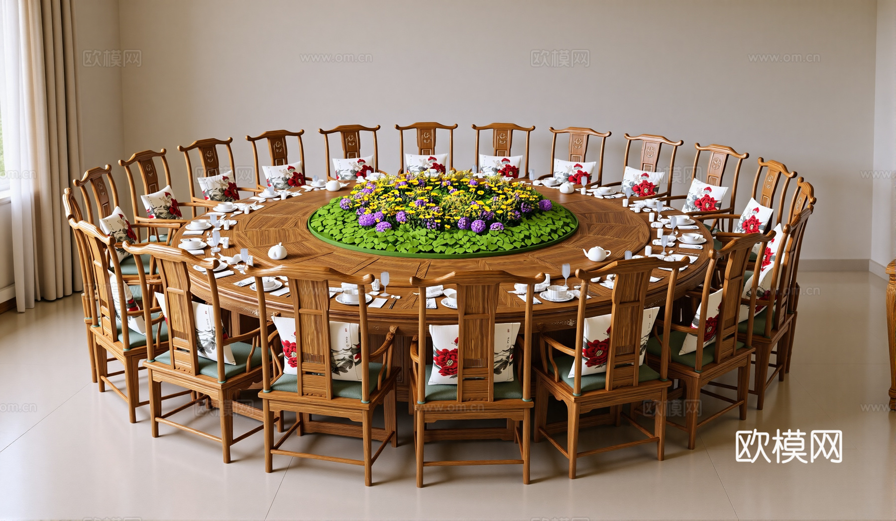新中式餐桌椅su模型