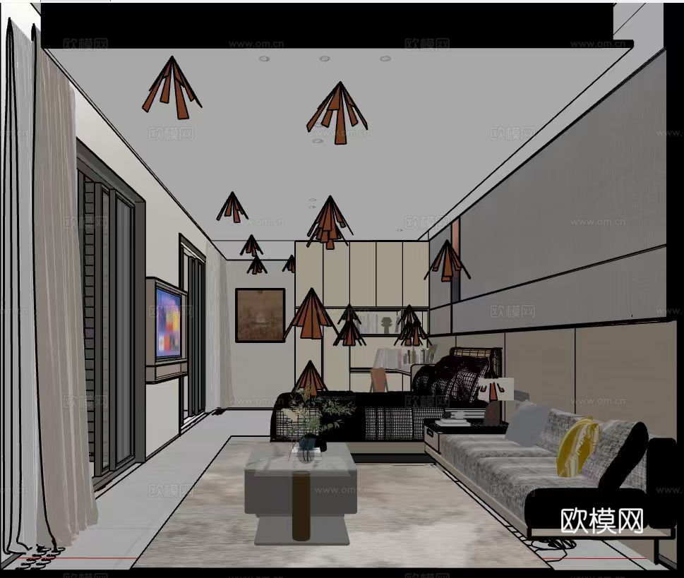 现代公寓空间su模型下载（渲染图3）