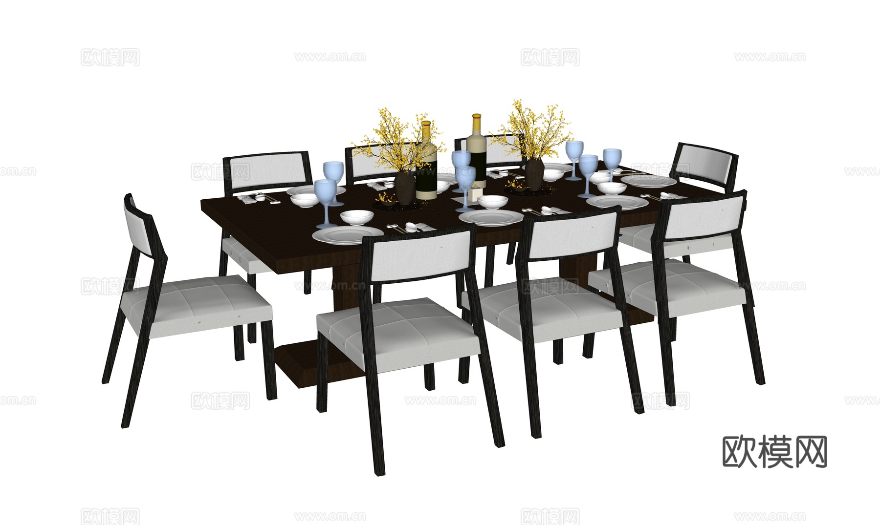 新中式餐桌椅su模型