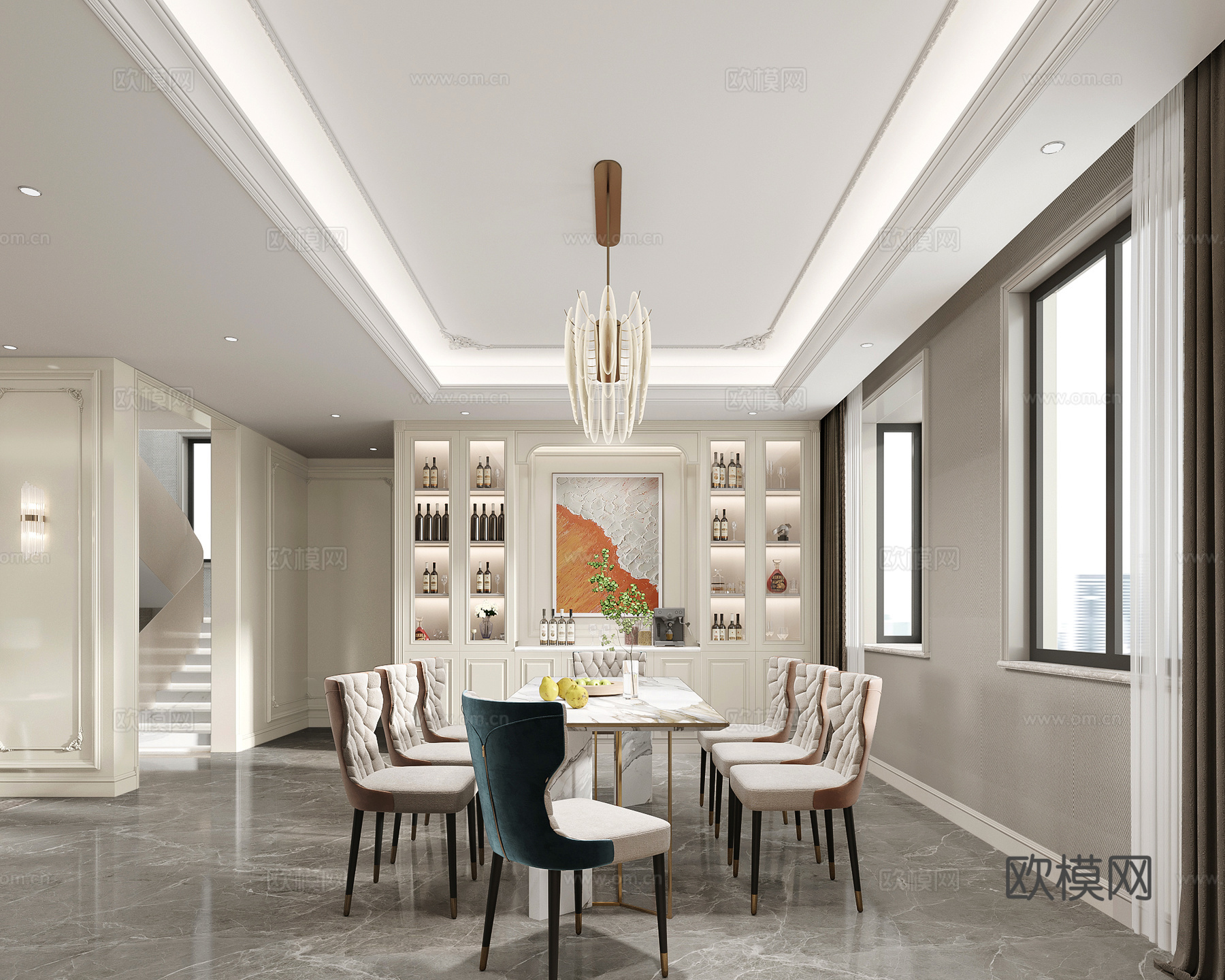 轻奢现代法式别墅 最新全套施工图 效果图合集cad施工图