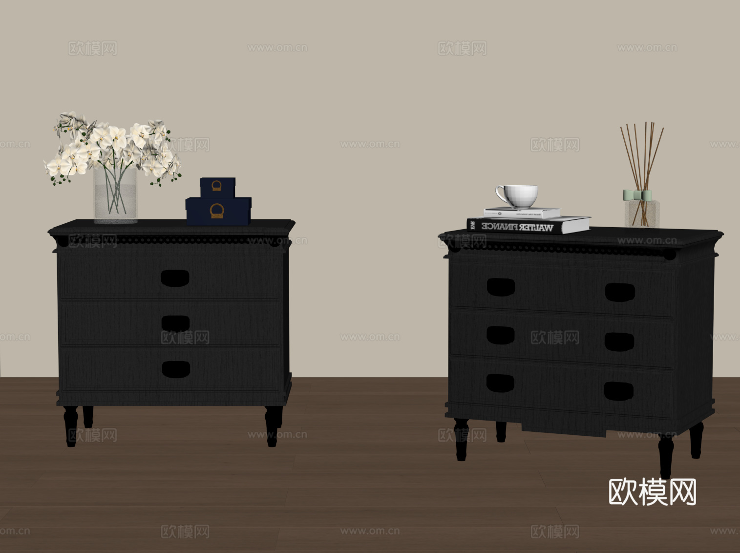法式复古床头柜 边柜su模型