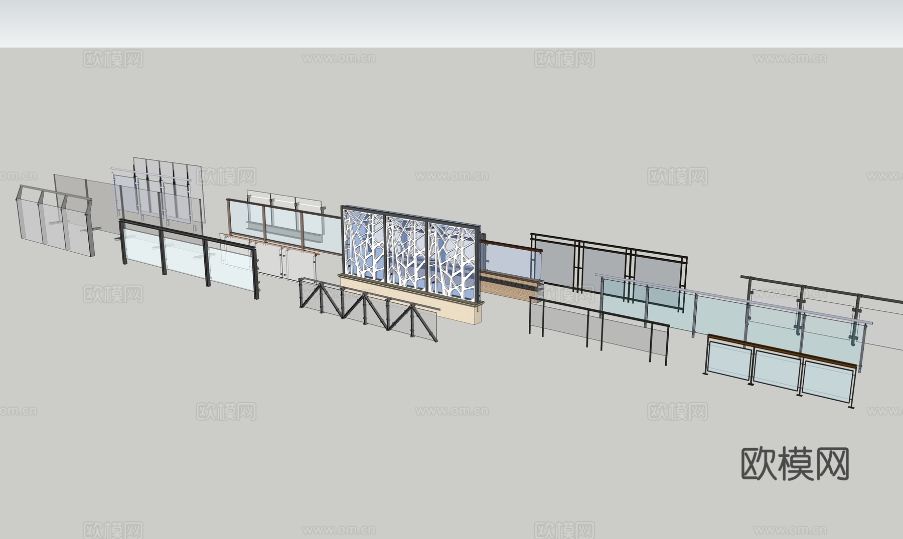 玻璃栏杆扶手su模型