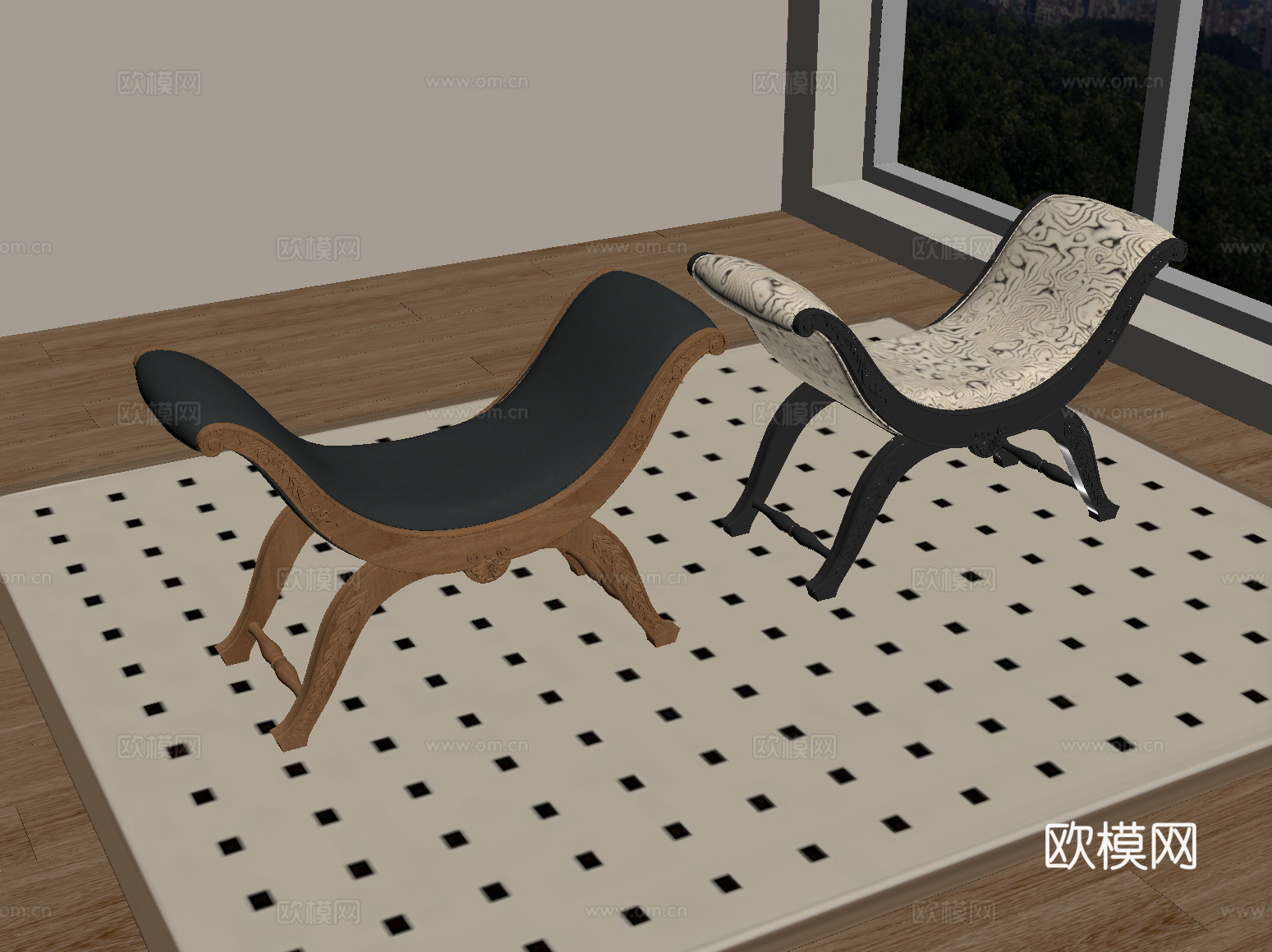 美式中古沙发凳 法式中古沙发凳su模型