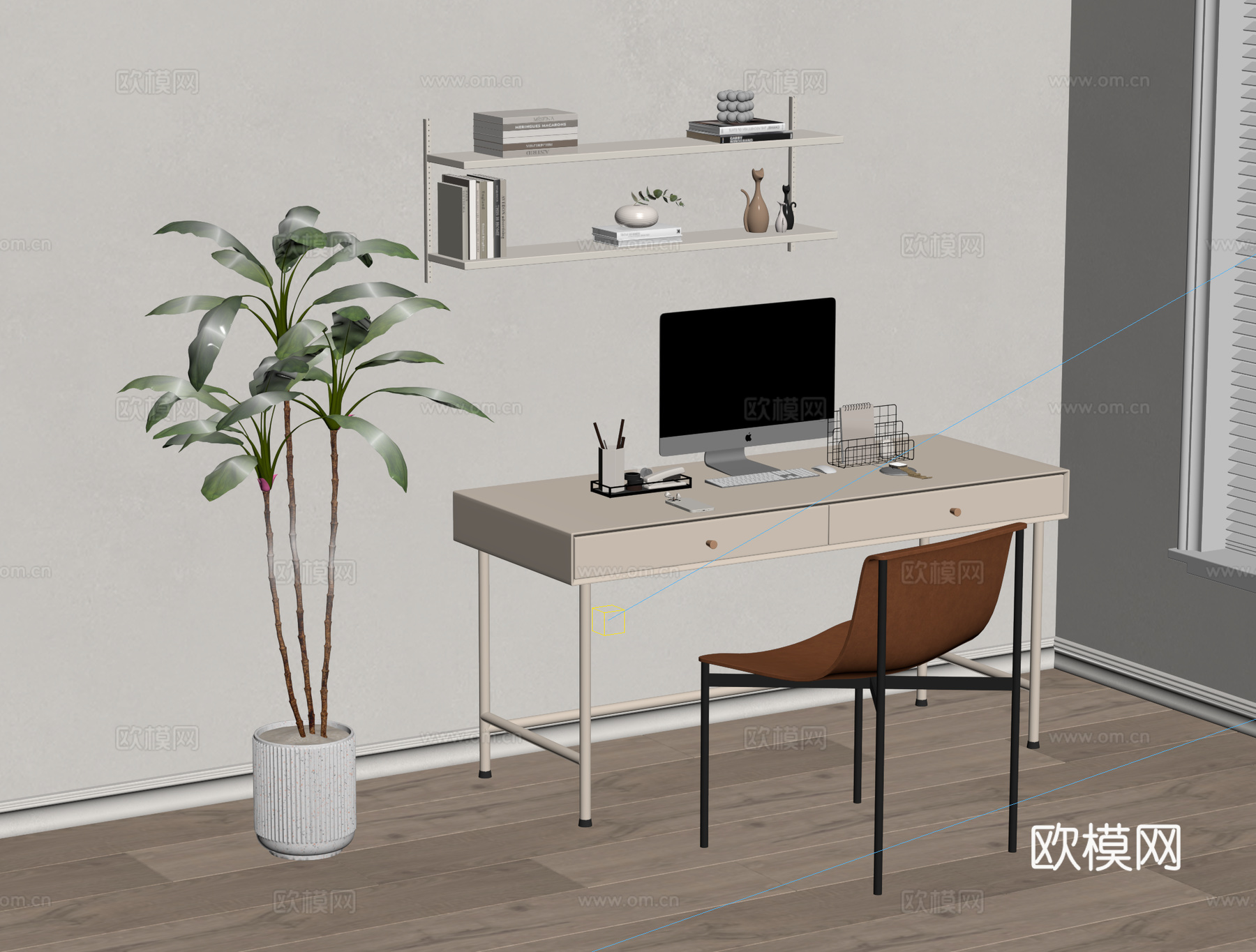 现代书桌su模型下载（渲染图2）