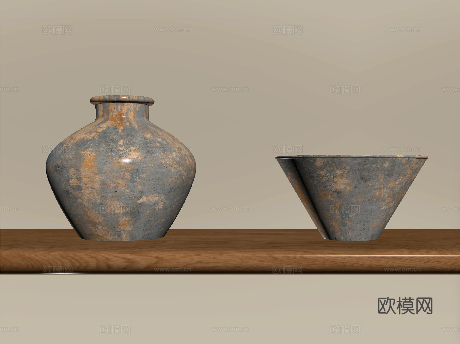 侘寂风陶罐摆件su模型