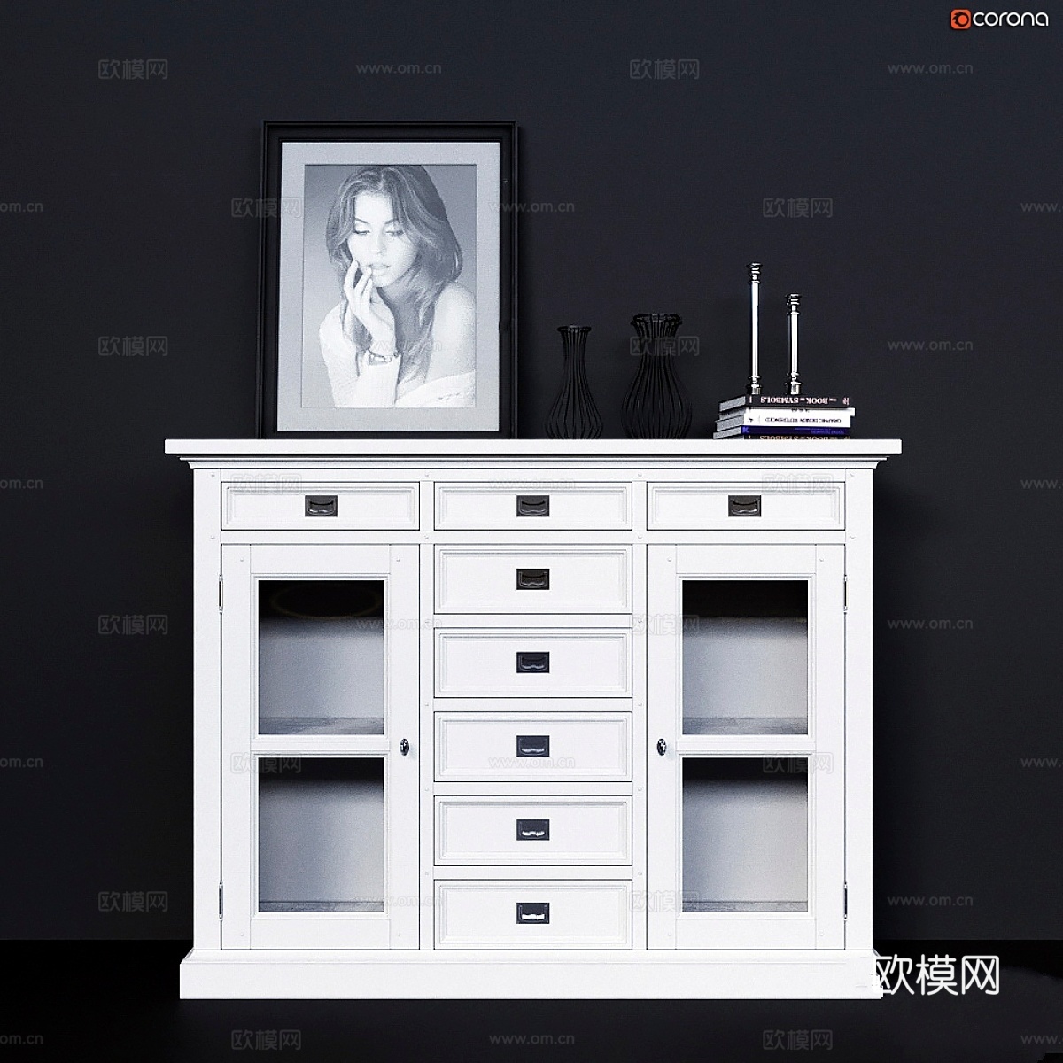 带玻璃门的抽屉柜 Dantone Home Oxf3d模型下载