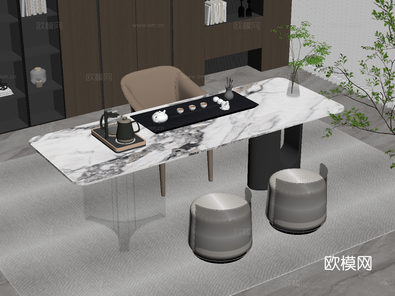 现代茶桌椅免费su模型