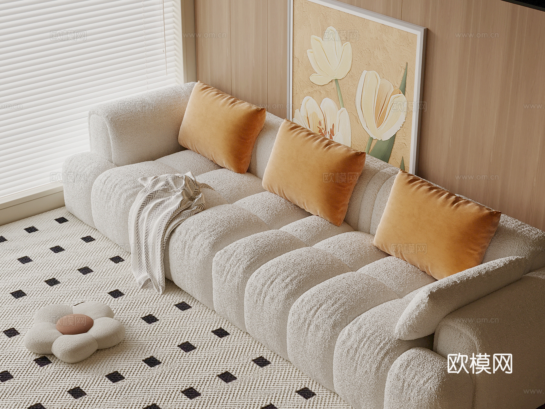 现代奶油风沙发su模型