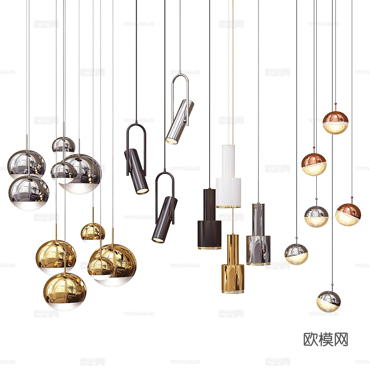 四盏吊灯_16 混搭款3d模型下载