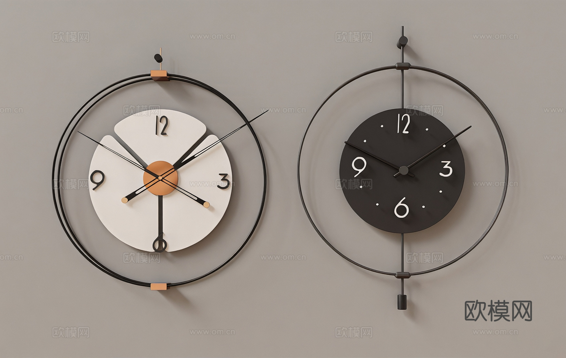 创意黑白挂钟 客厅背景墙装饰 现代简约时钟su模型