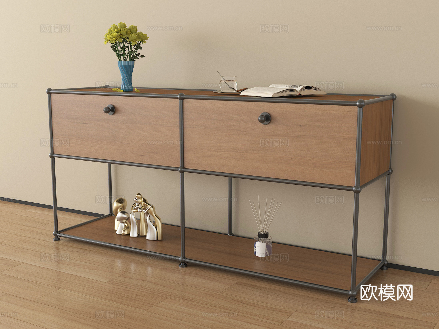 新中式边柜 储物柜 装饰柜 摆件su模型