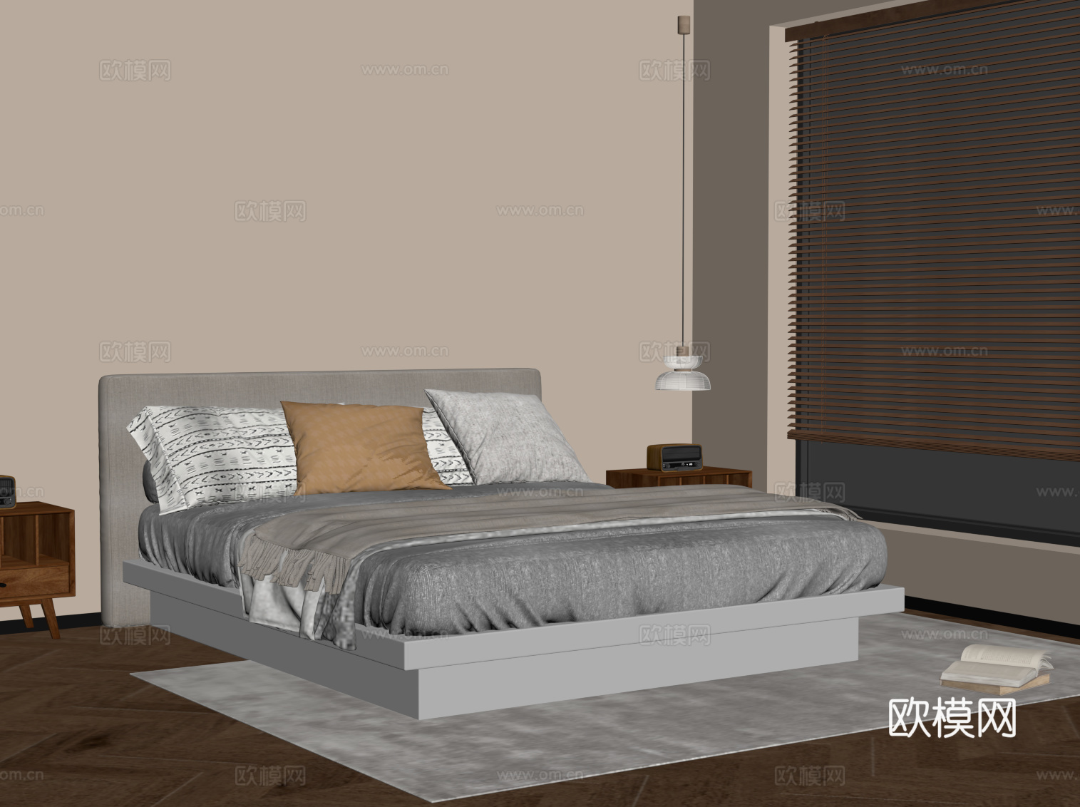 中古风床su模型