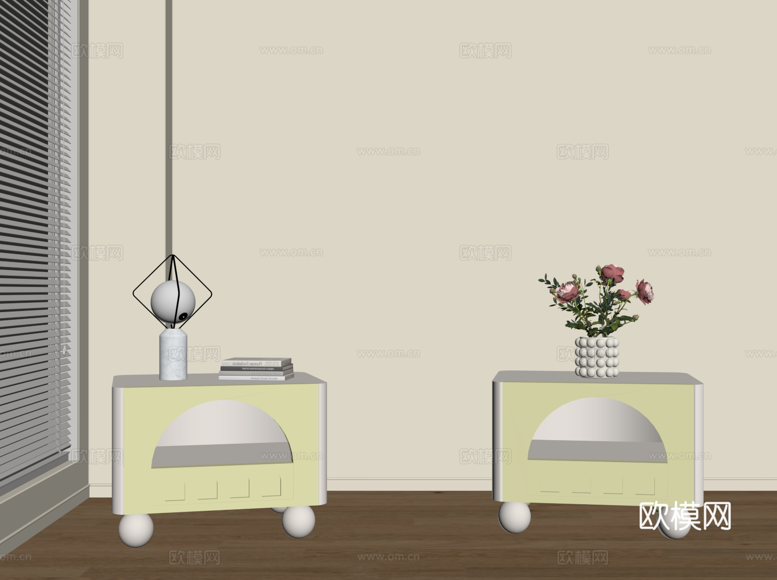 现代奶油风床头柜su模型