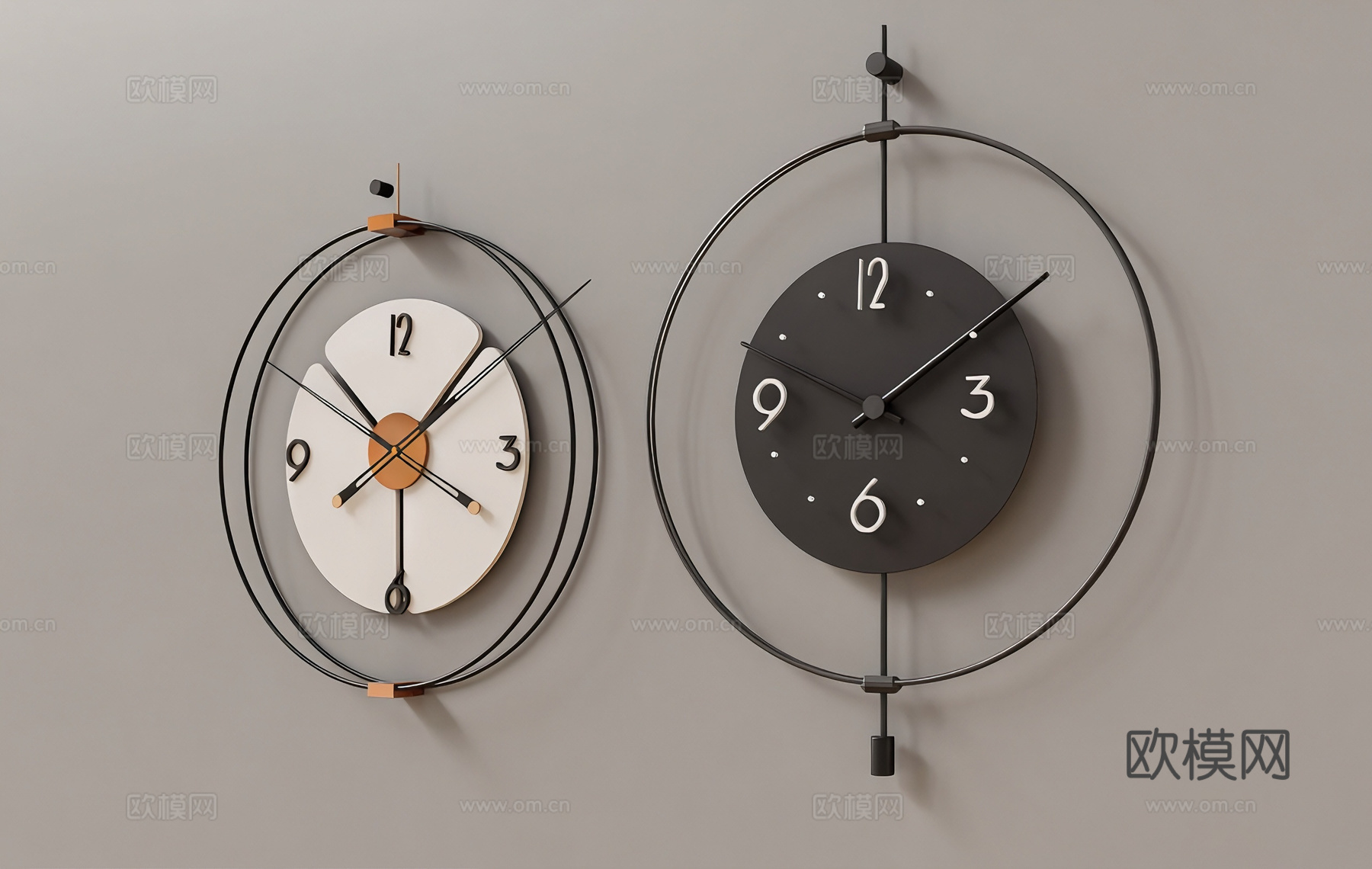 创意黑白挂钟 客厅背景墙装饰 现代简约时钟su模型