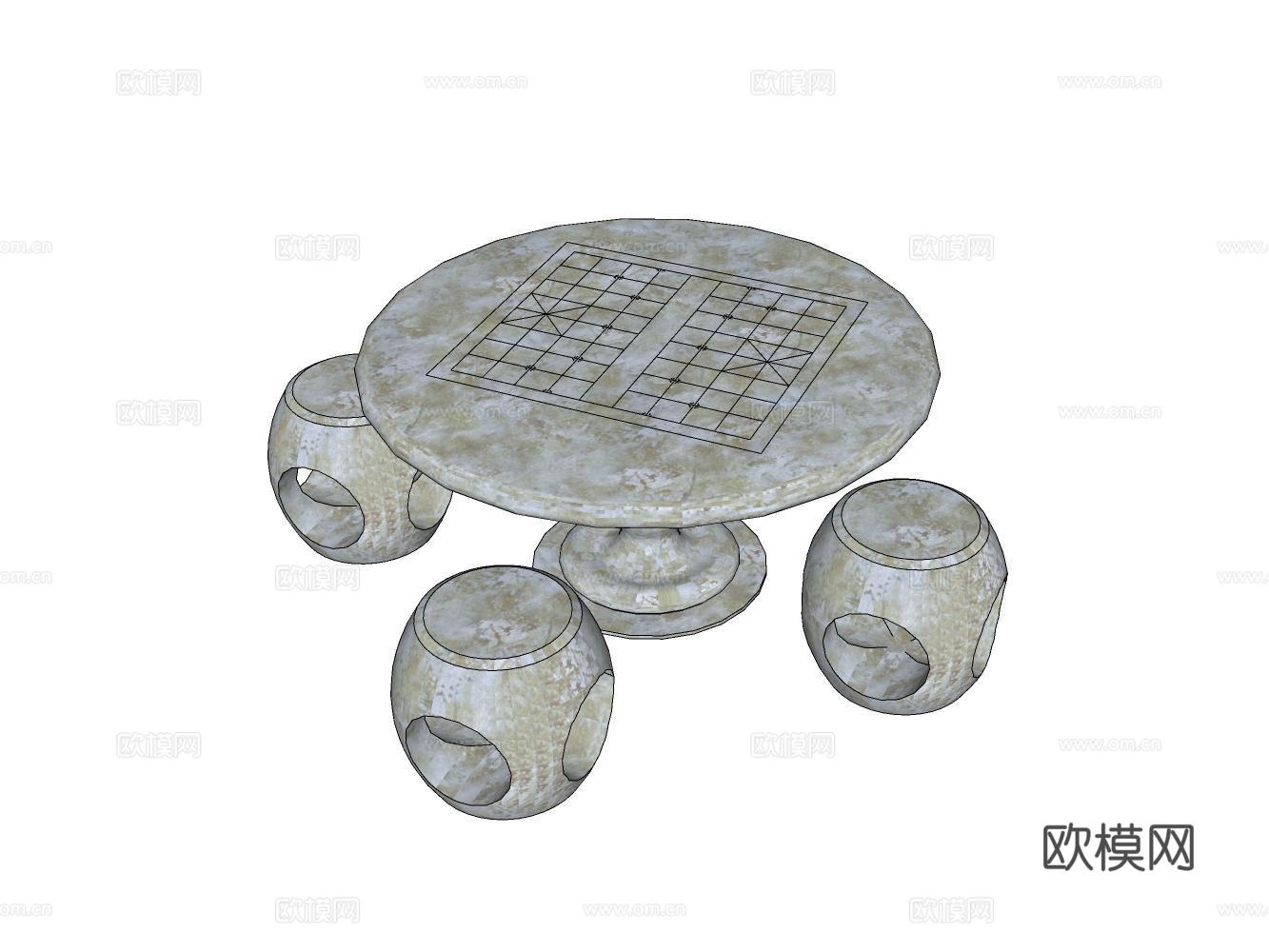 公园景观石桌su模型