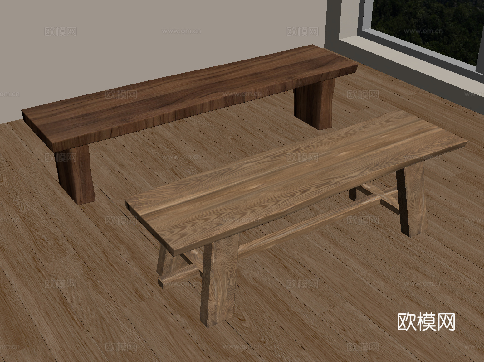 新中式实木长凳 条凳 换鞋凳su模型