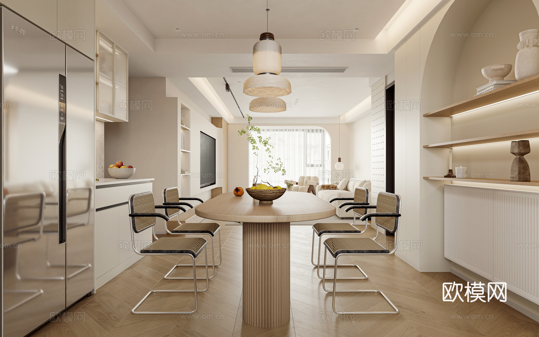 轻奢奶油风大平层样板间 最新全套施工图 效果图合集cad施工图