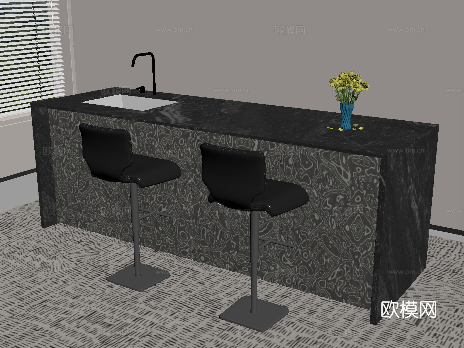 现代餐岛台桌椅 家居吧台su模型