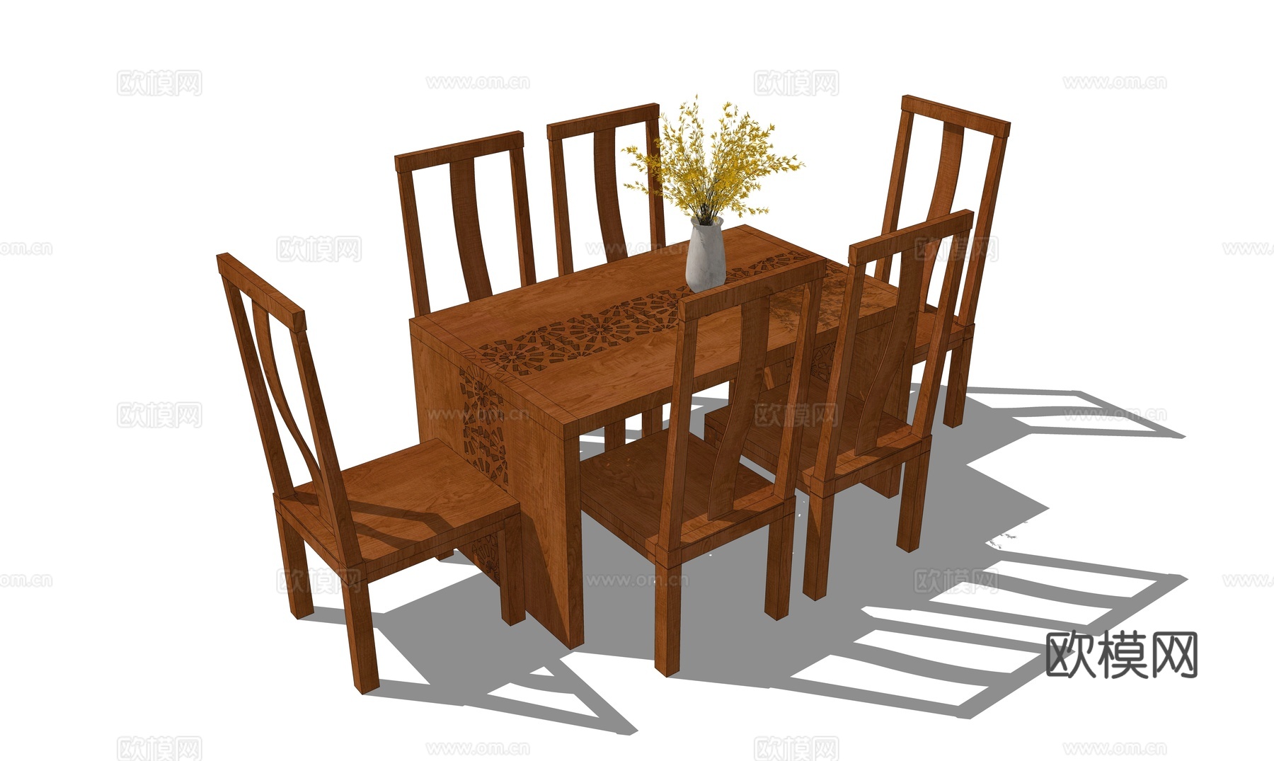 新中式餐桌椅su模型