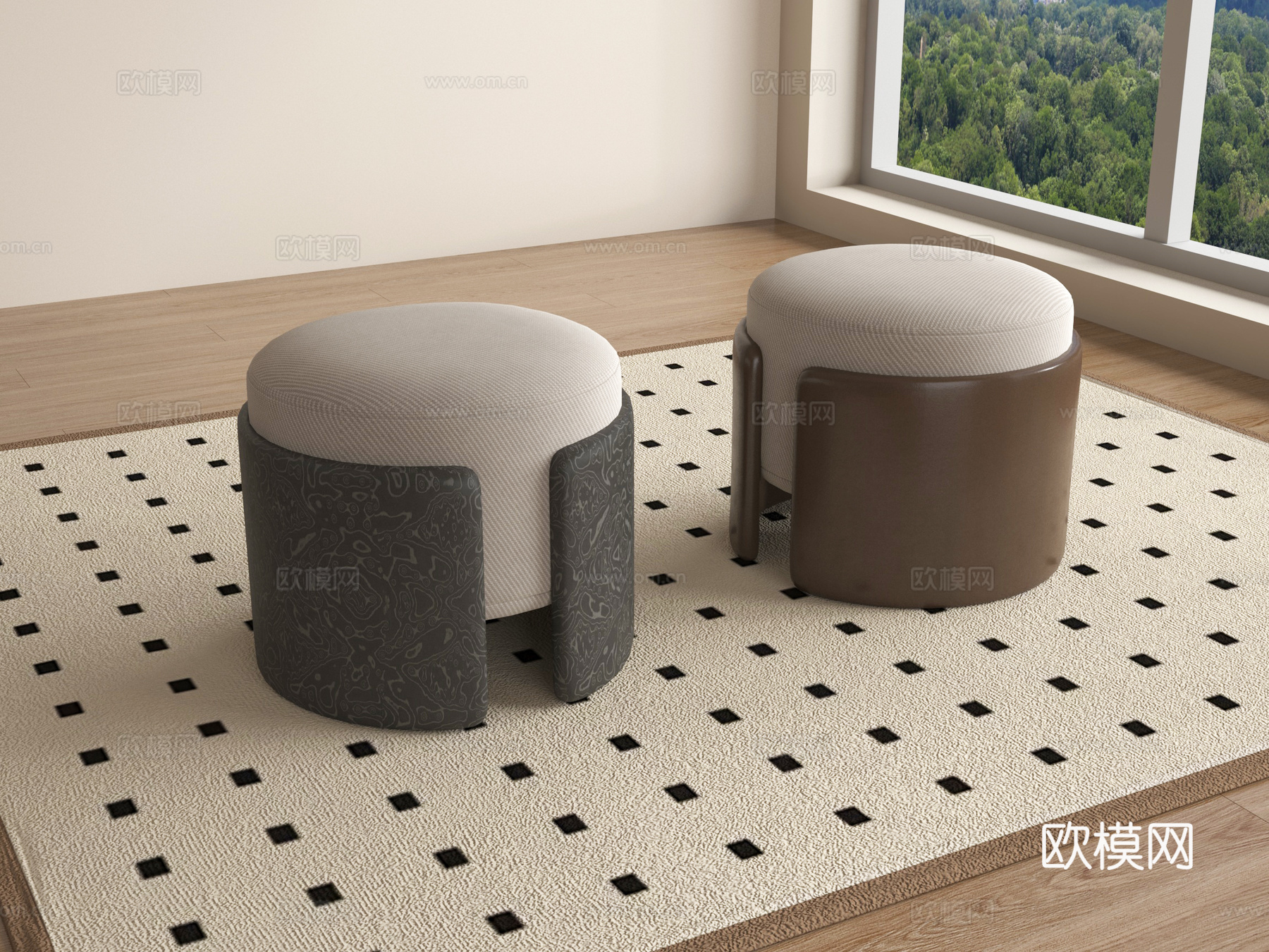 现代凳子 圆凳 矮凳su模型
