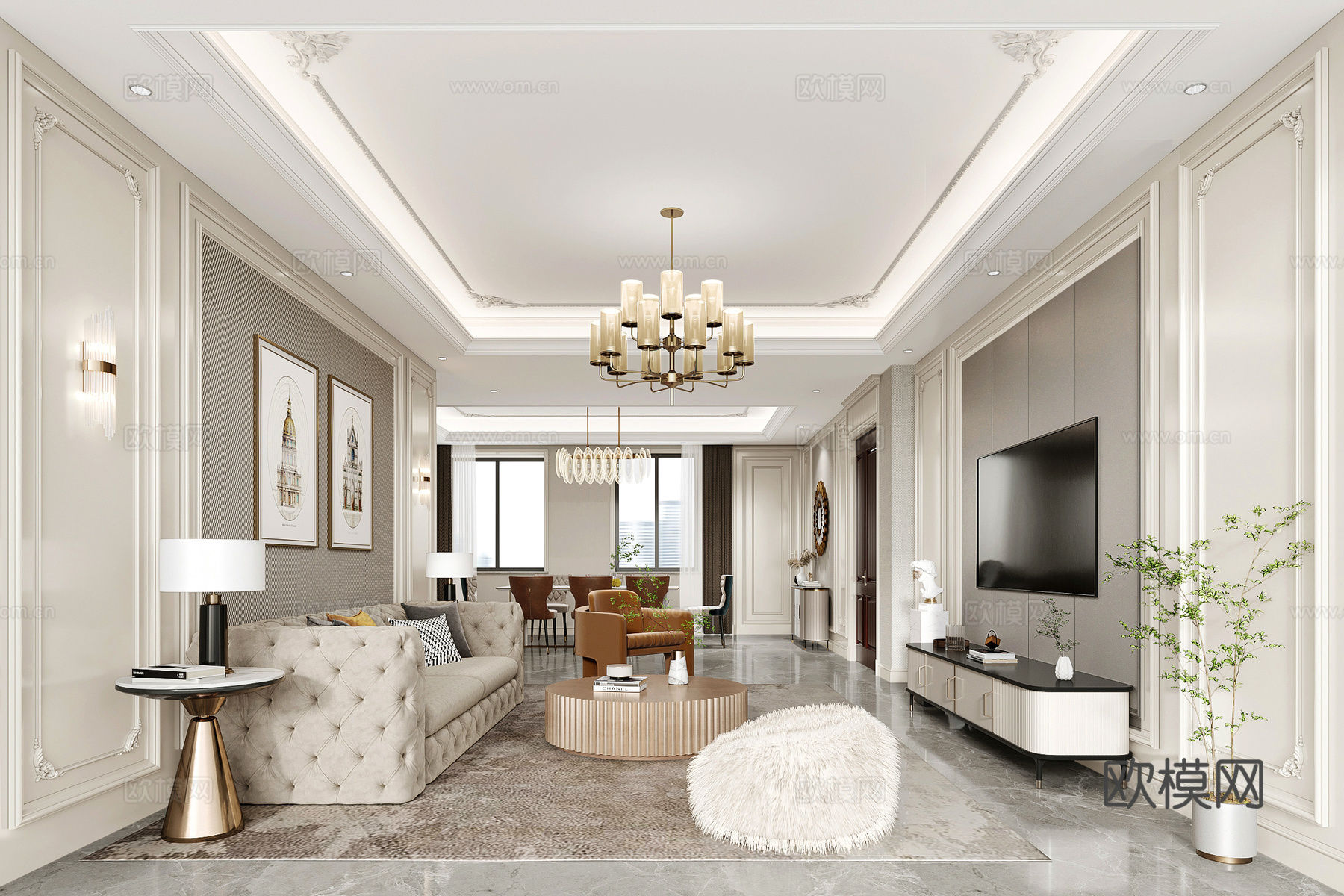 轻奢现代法式别墅 最新全套施工图 效果图合集cad施工图