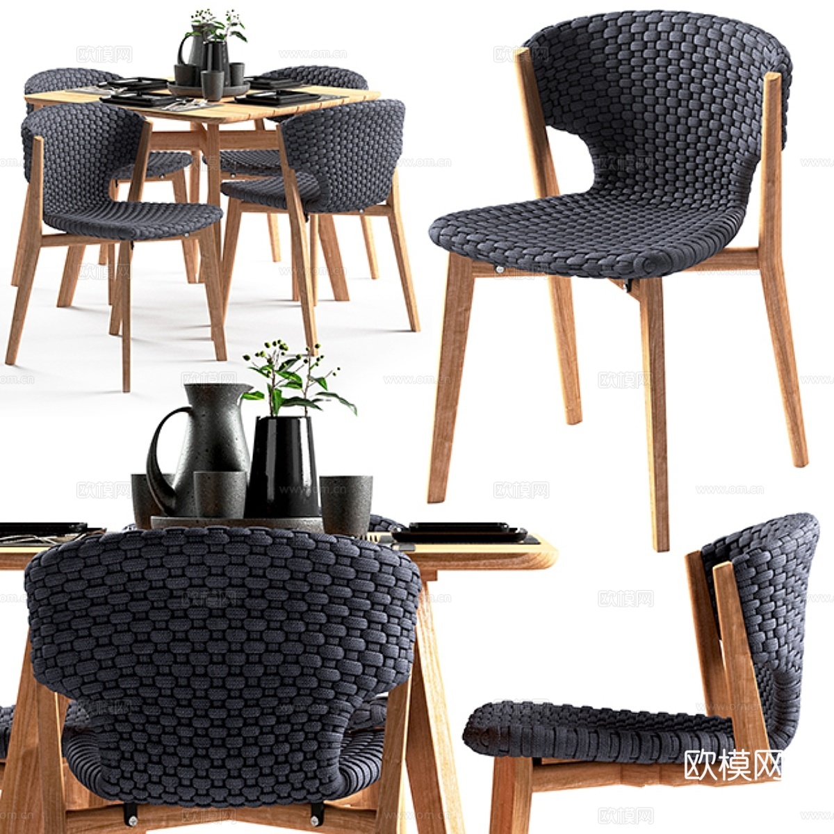 Ethimo Knit餐椅与方形餐桌3d模型下载