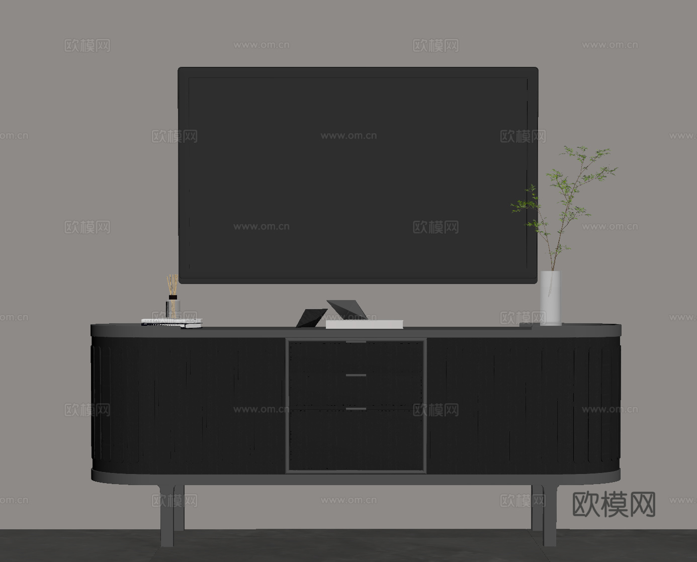 现代意式电视柜 边柜su模型下载（渲染图2）