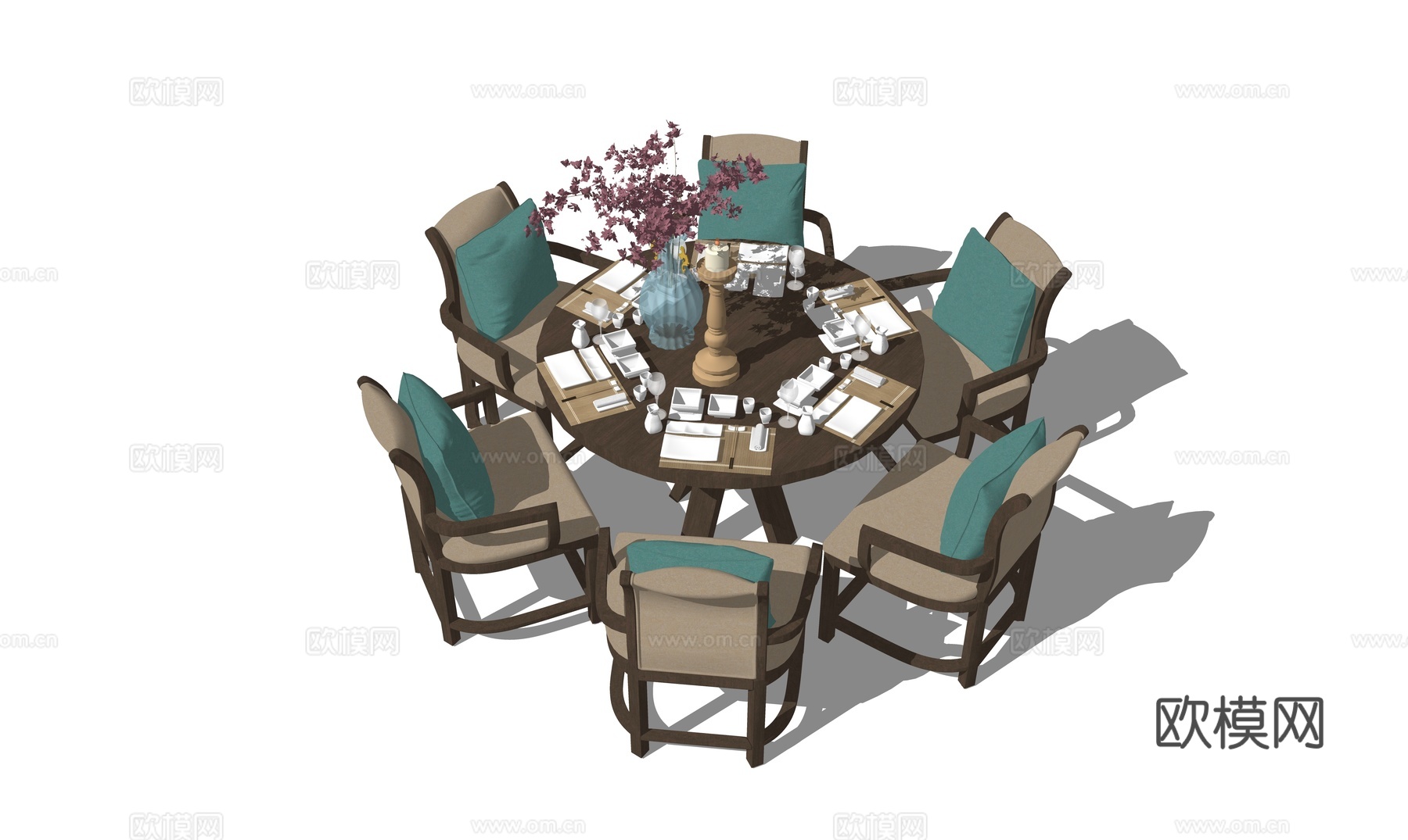 新中式餐桌椅su模型