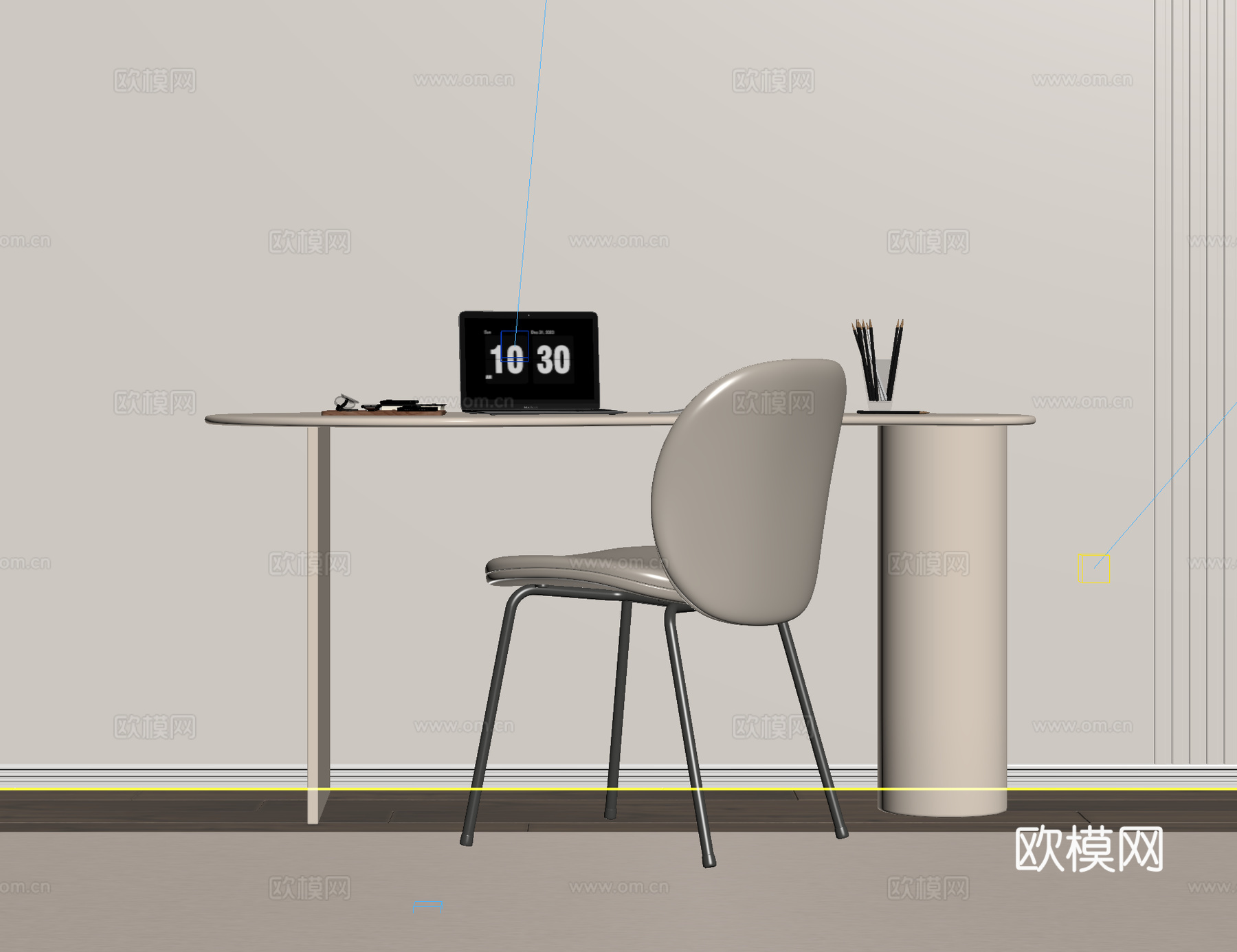现代书桌su模型下载（渲染图2）