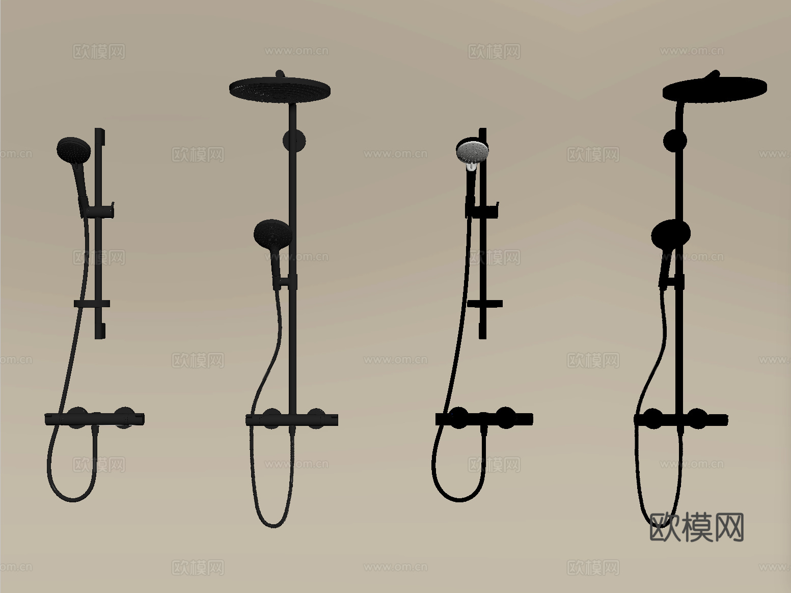 现代花洒 淋浴花洒 卫浴花洒su模型