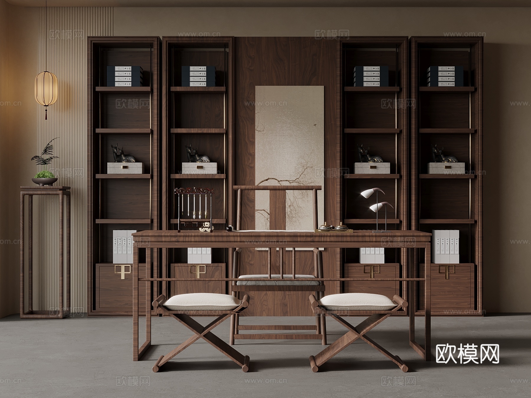 新中式茶桌椅su模型