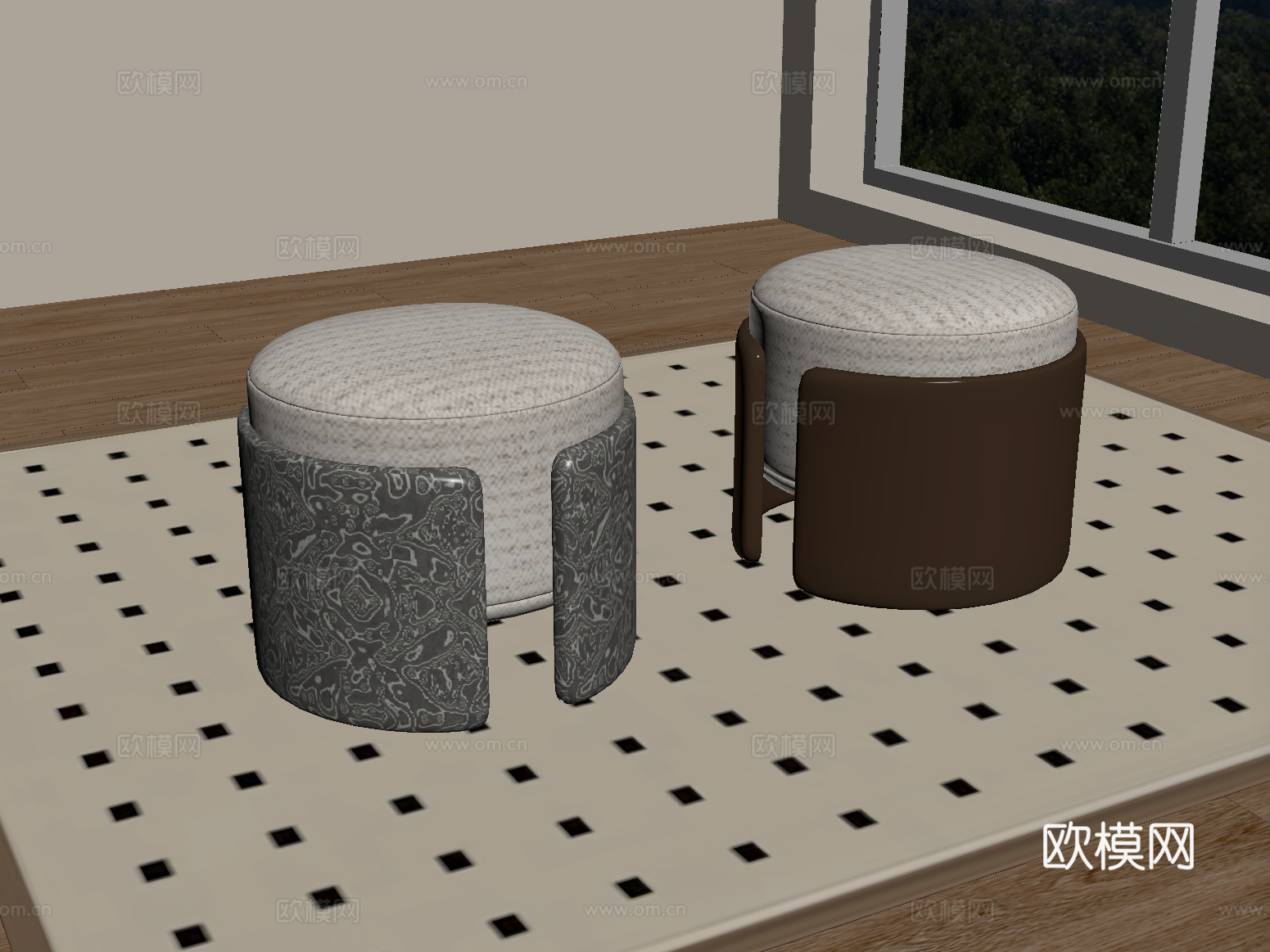 现代凳子 圆凳 矮凳su模型