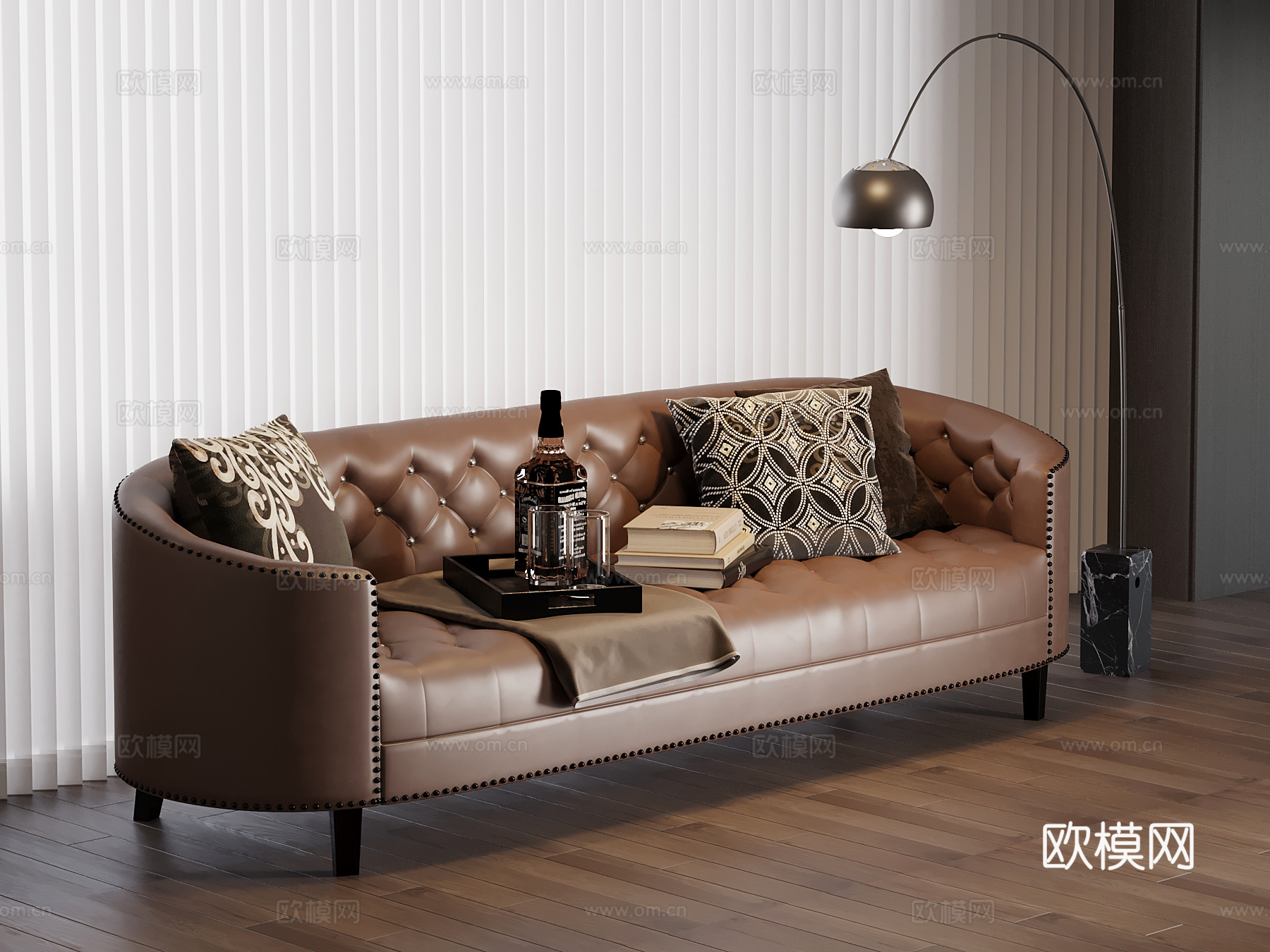现代意式沙发 三人沙发su模型