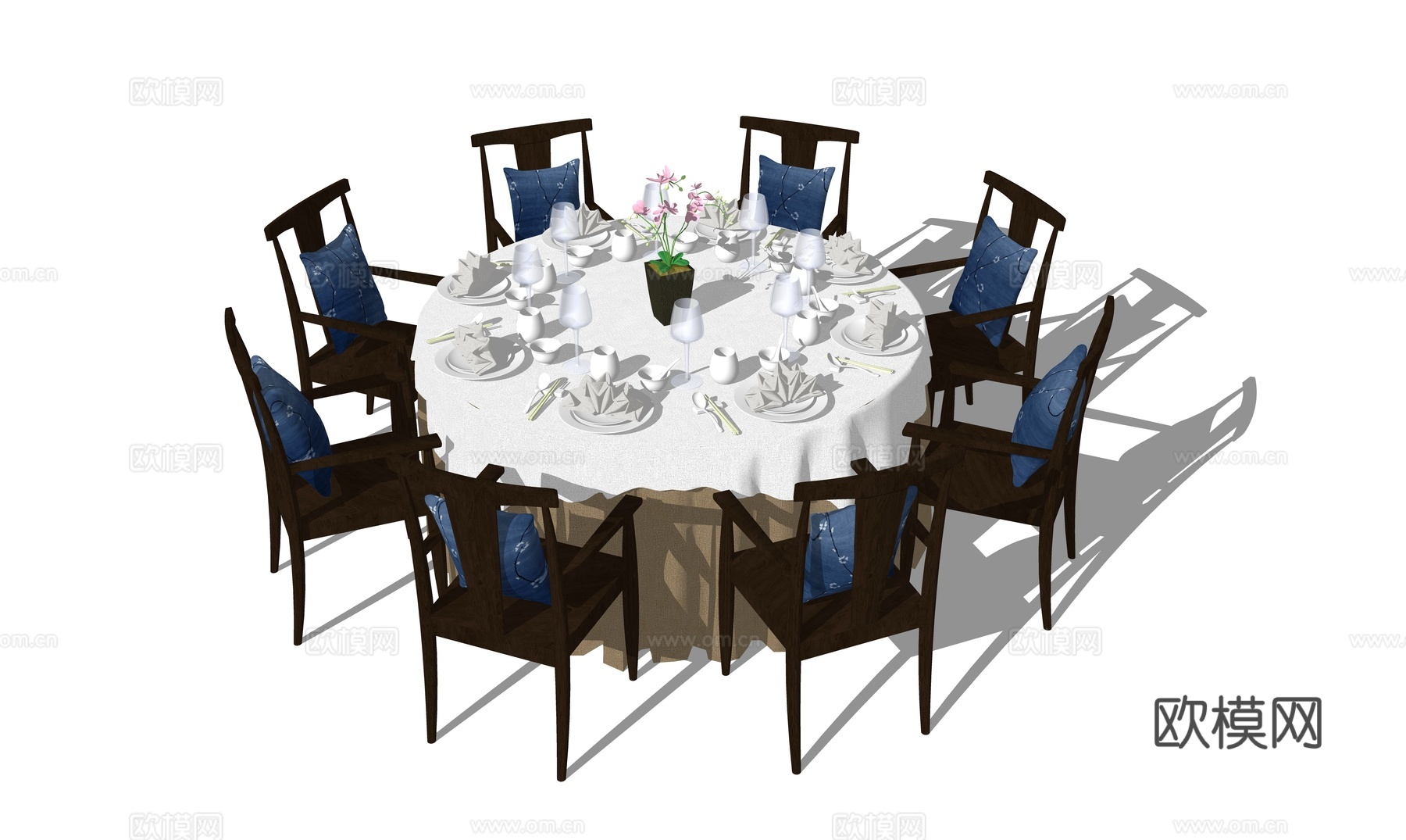 新中式餐桌椅su模型