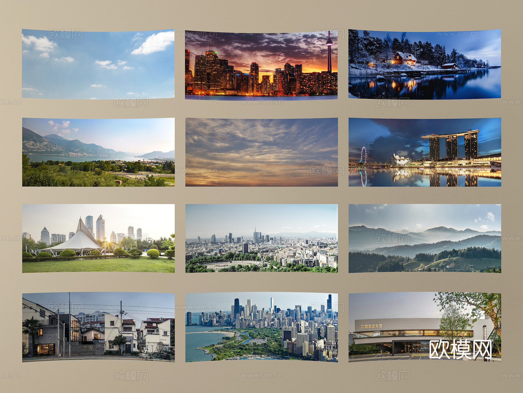 现代其他材质 环绕背景 户外背景 城市背景 绿植背景su模型