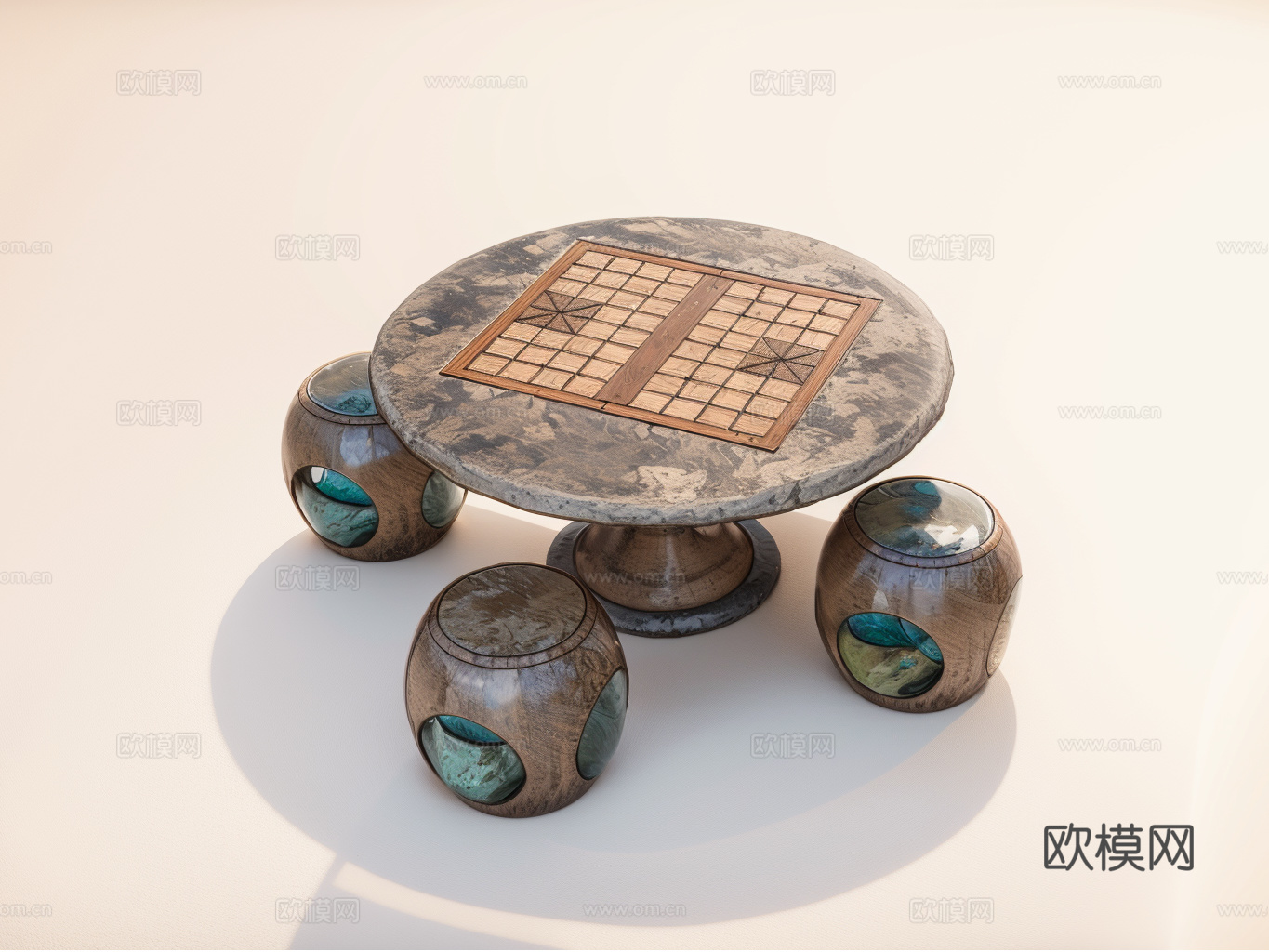 公园景观石桌su模型