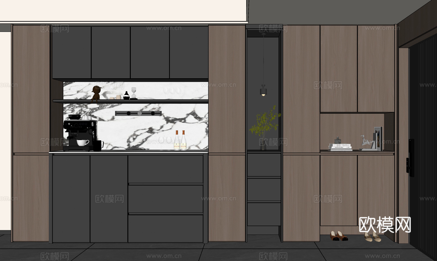 现代意式入户鞋柜餐边柜  入户玄关鞋柜   酒柜餐边柜su模型