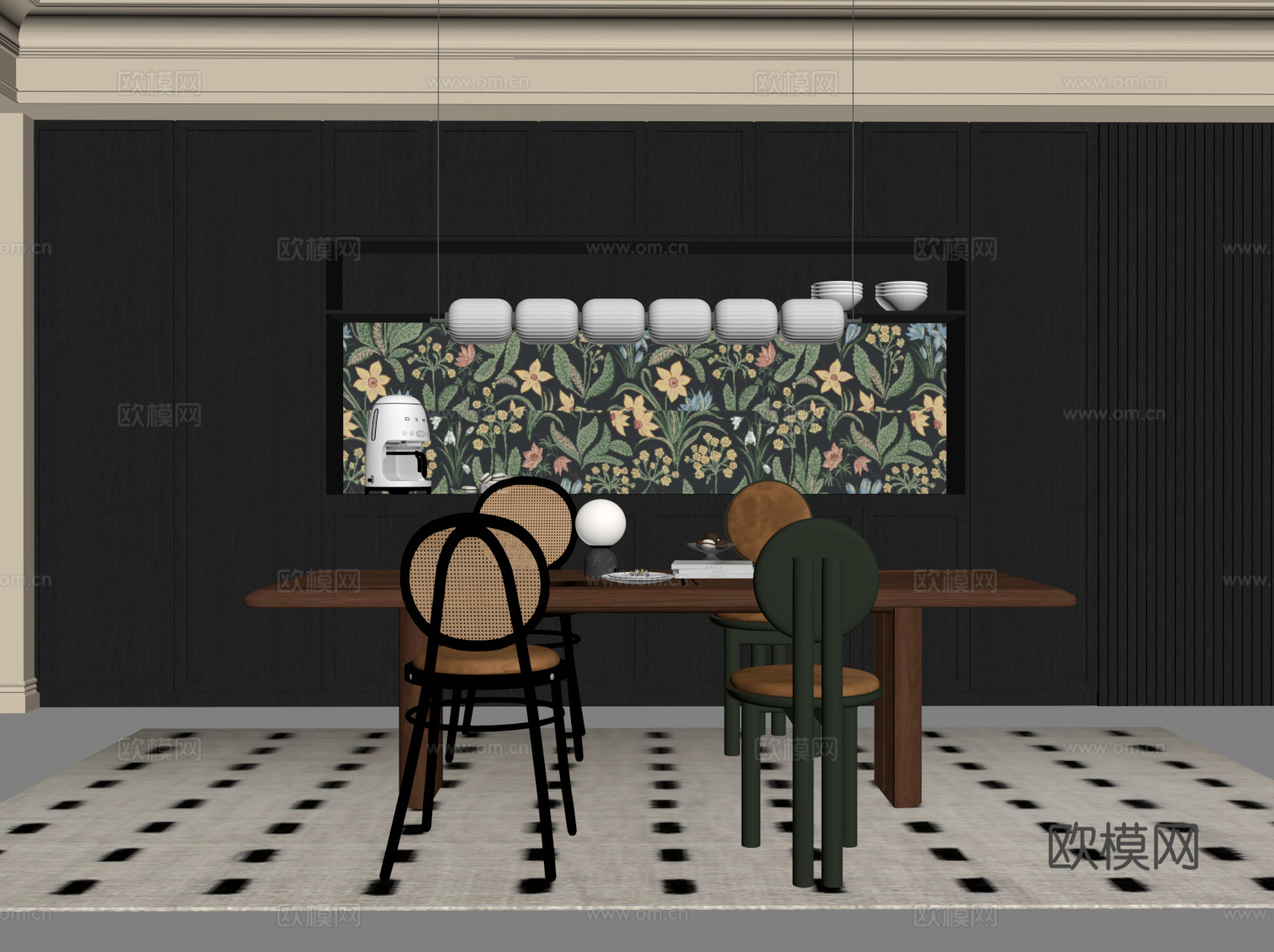 法式中古风餐厅su模型下载（渲染图2）