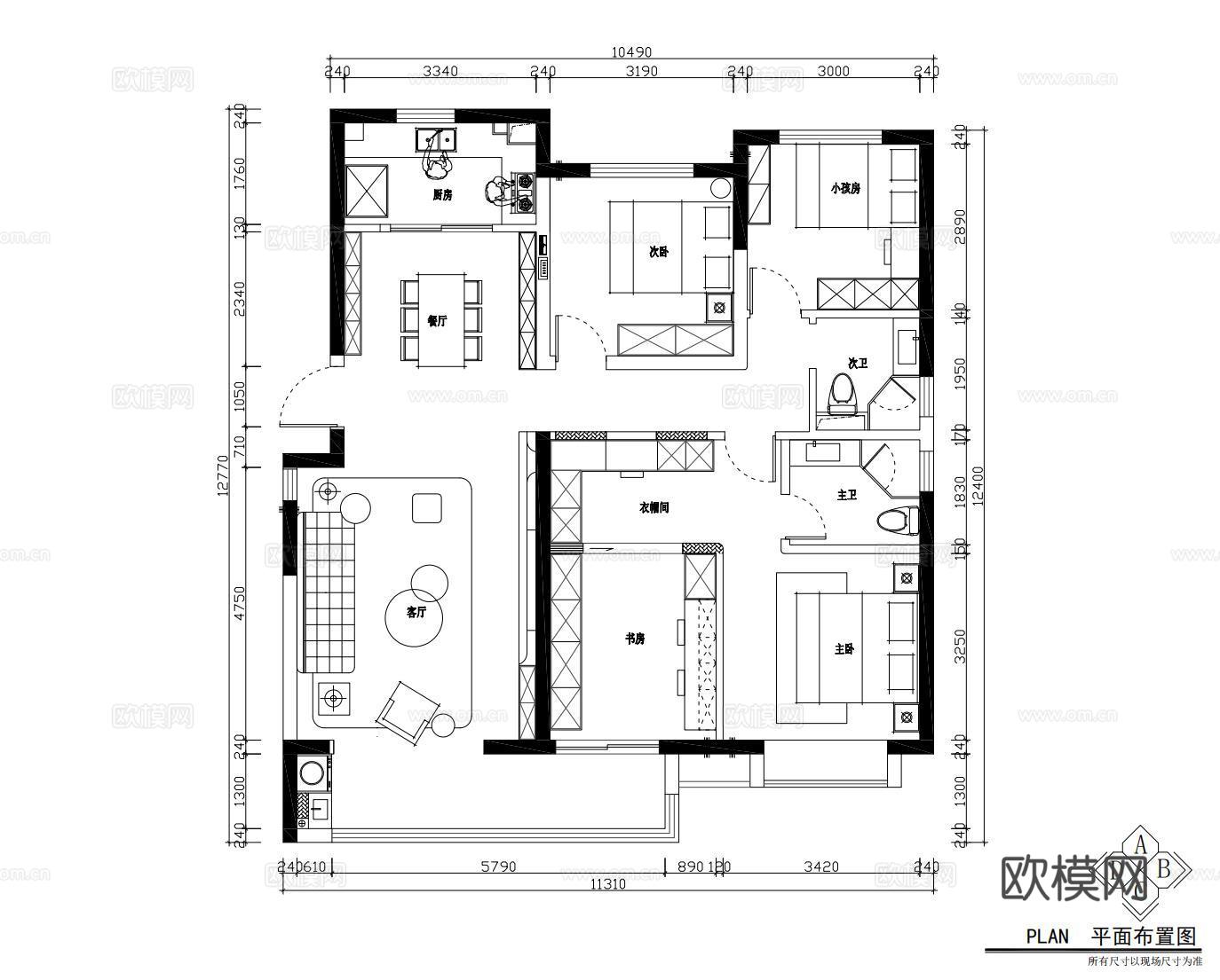 轻奢奶油风大平层样板间 最新全套施工图 效果图合集cad施工图