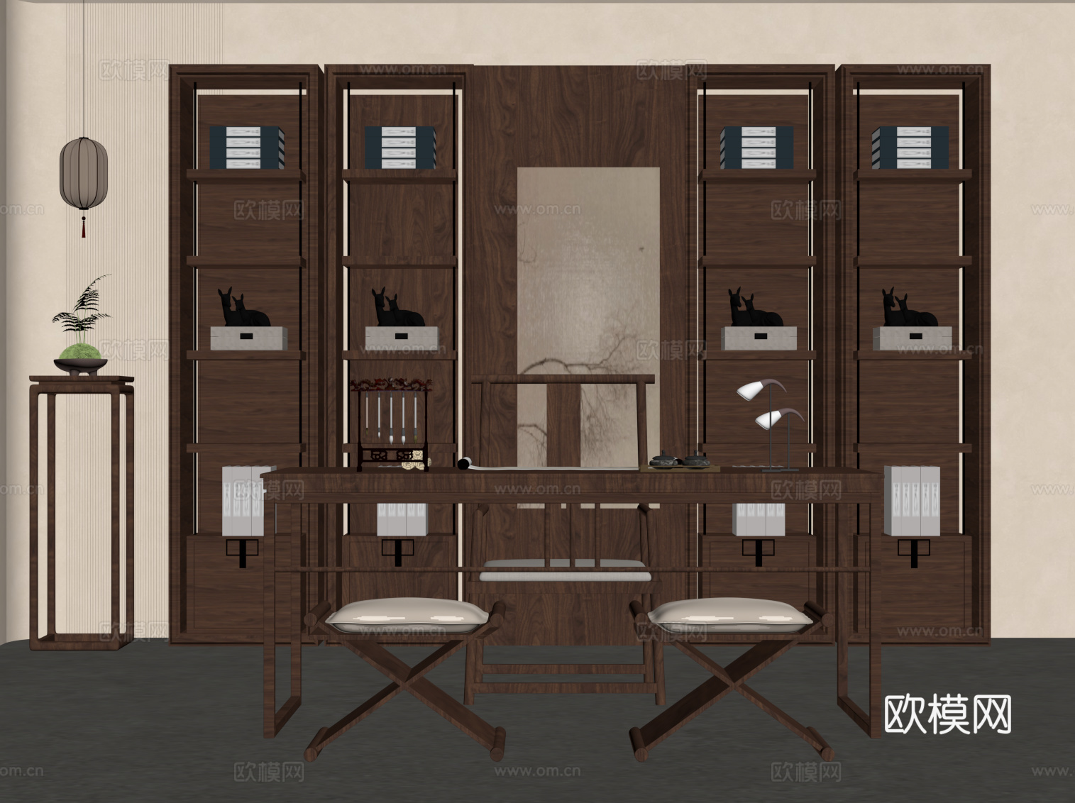 新中式茶桌椅su模型