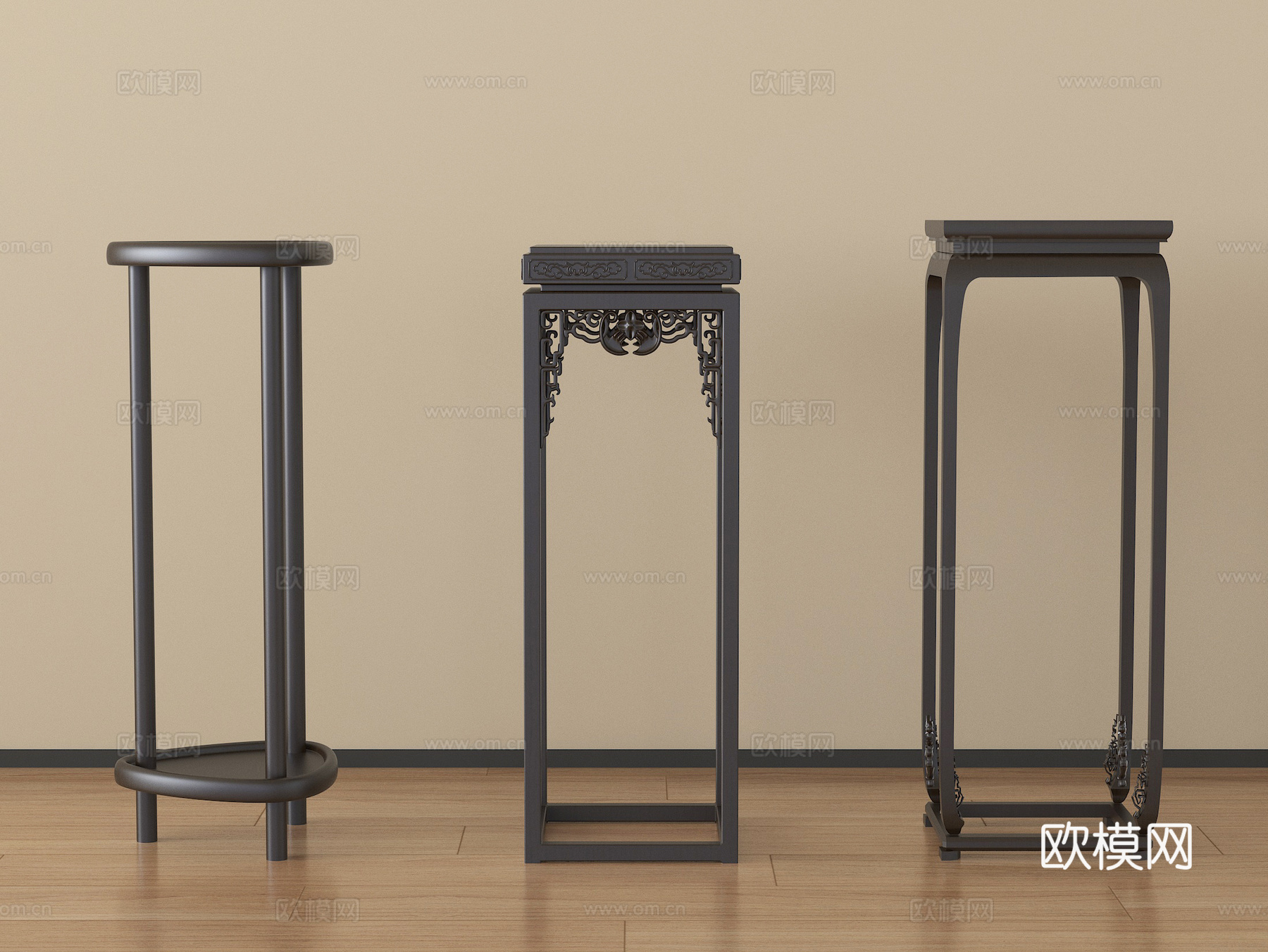 新中式花几 花架su模型