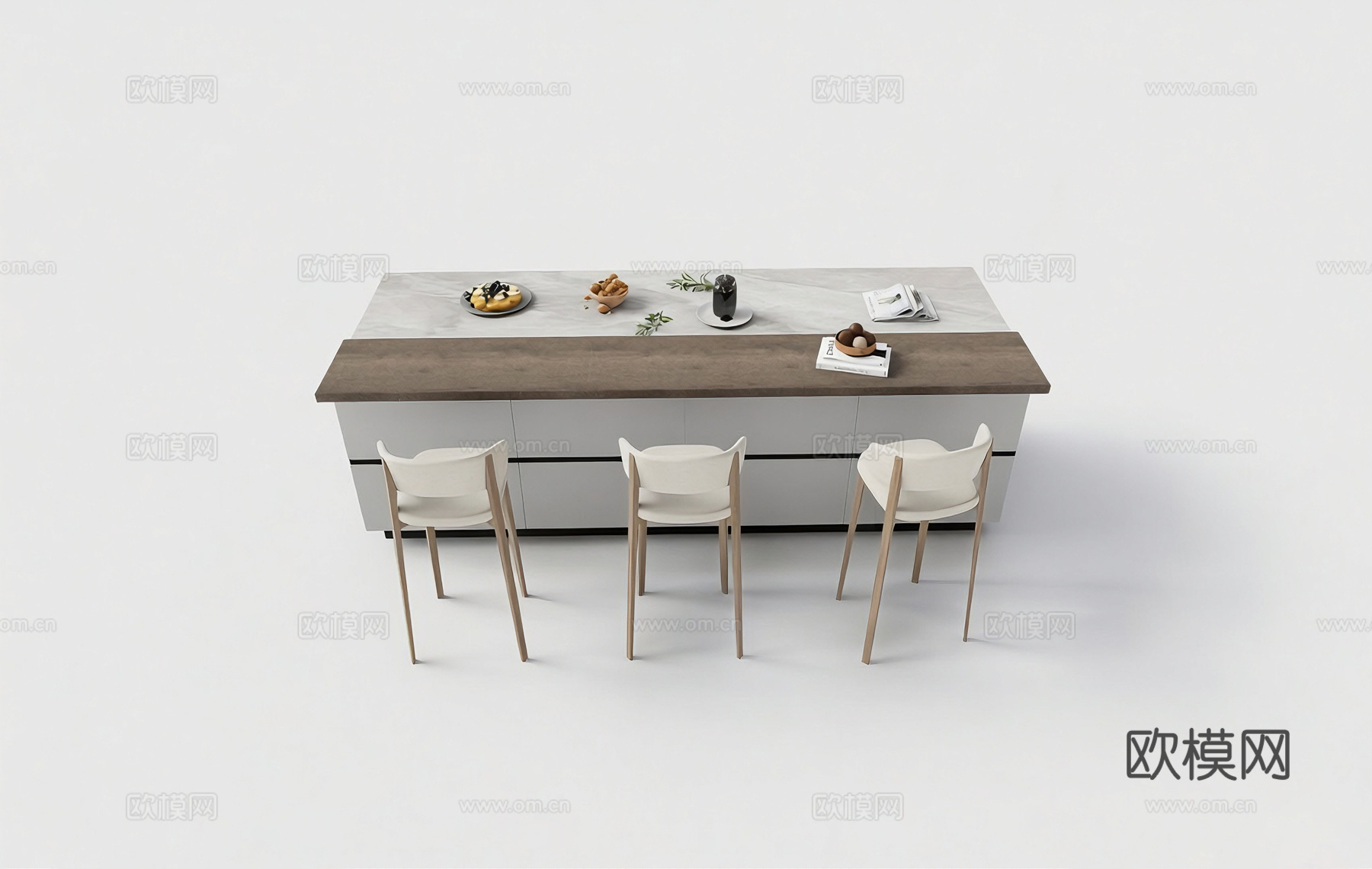 现代简约厨房岛台 拼接台面 岛台 大理石 木质su模型