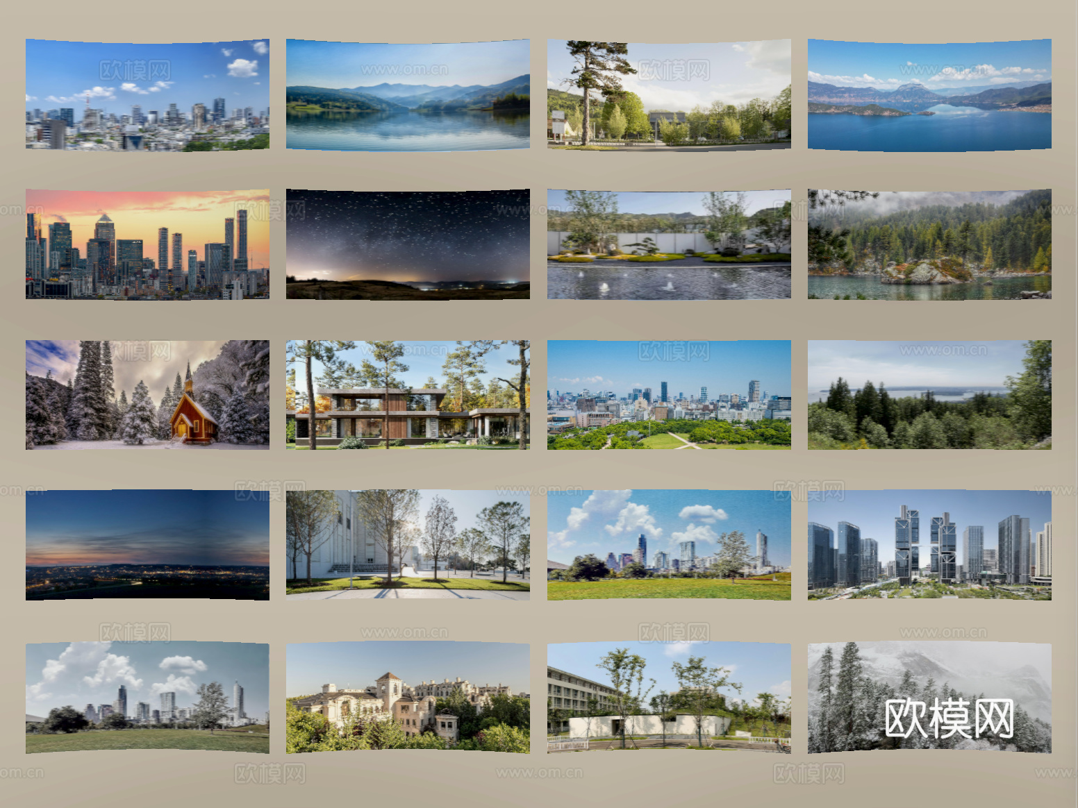 现代其他材质 环绕背景 户外背景 城市背景 绿植背景su模型