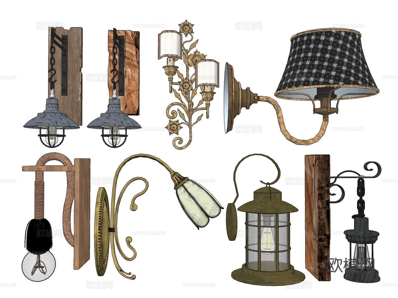 复古壁灯su模型
