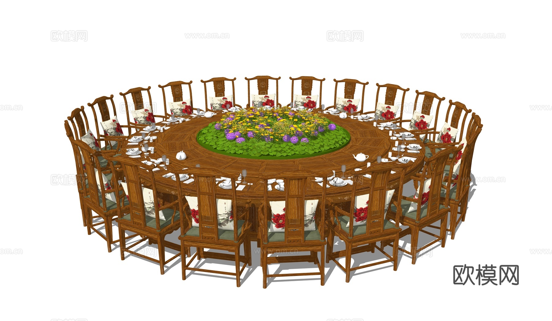 新中式餐桌椅su模型