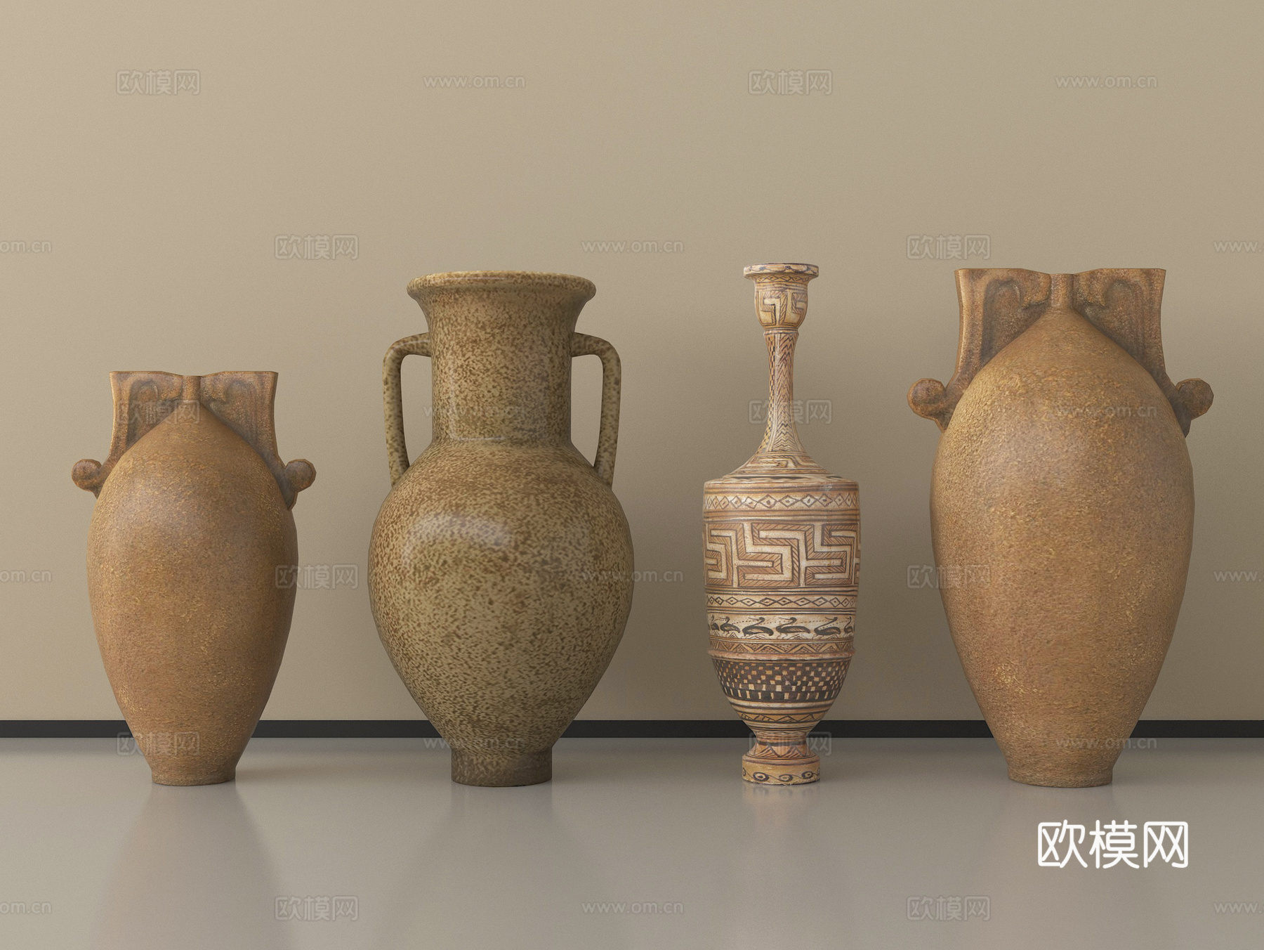 新中式陶罐器皿摆件组合su模型